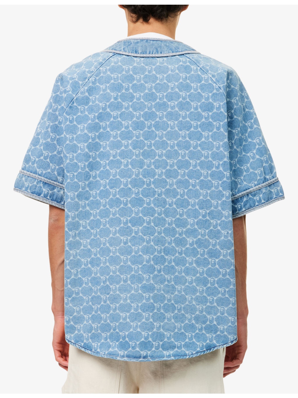 College Monogram Baseball Short-Sleeve Denim Shirt - 4