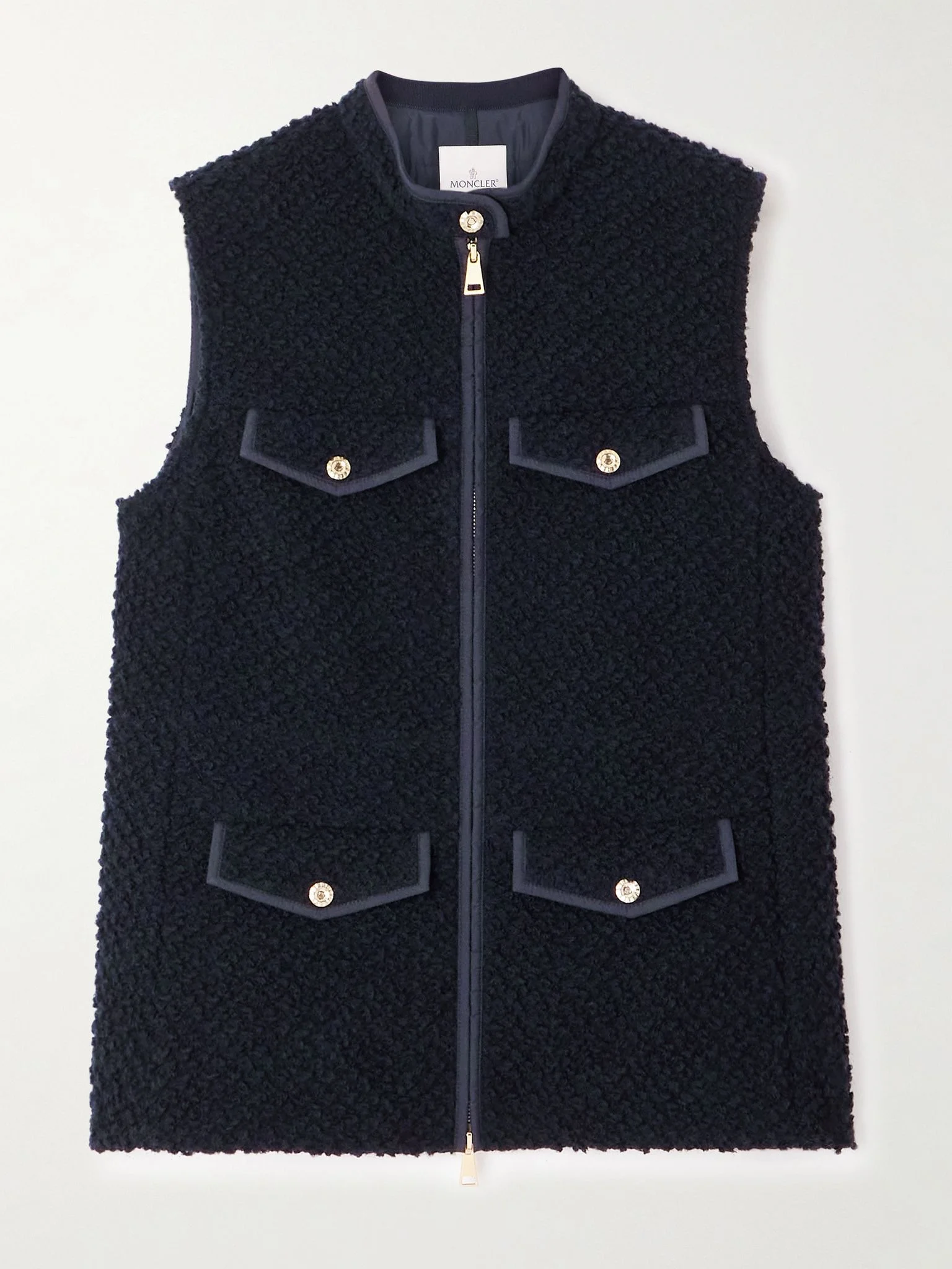 Fallavier appliquéd quilted shell and wool-bouclé down vest Navy - 1