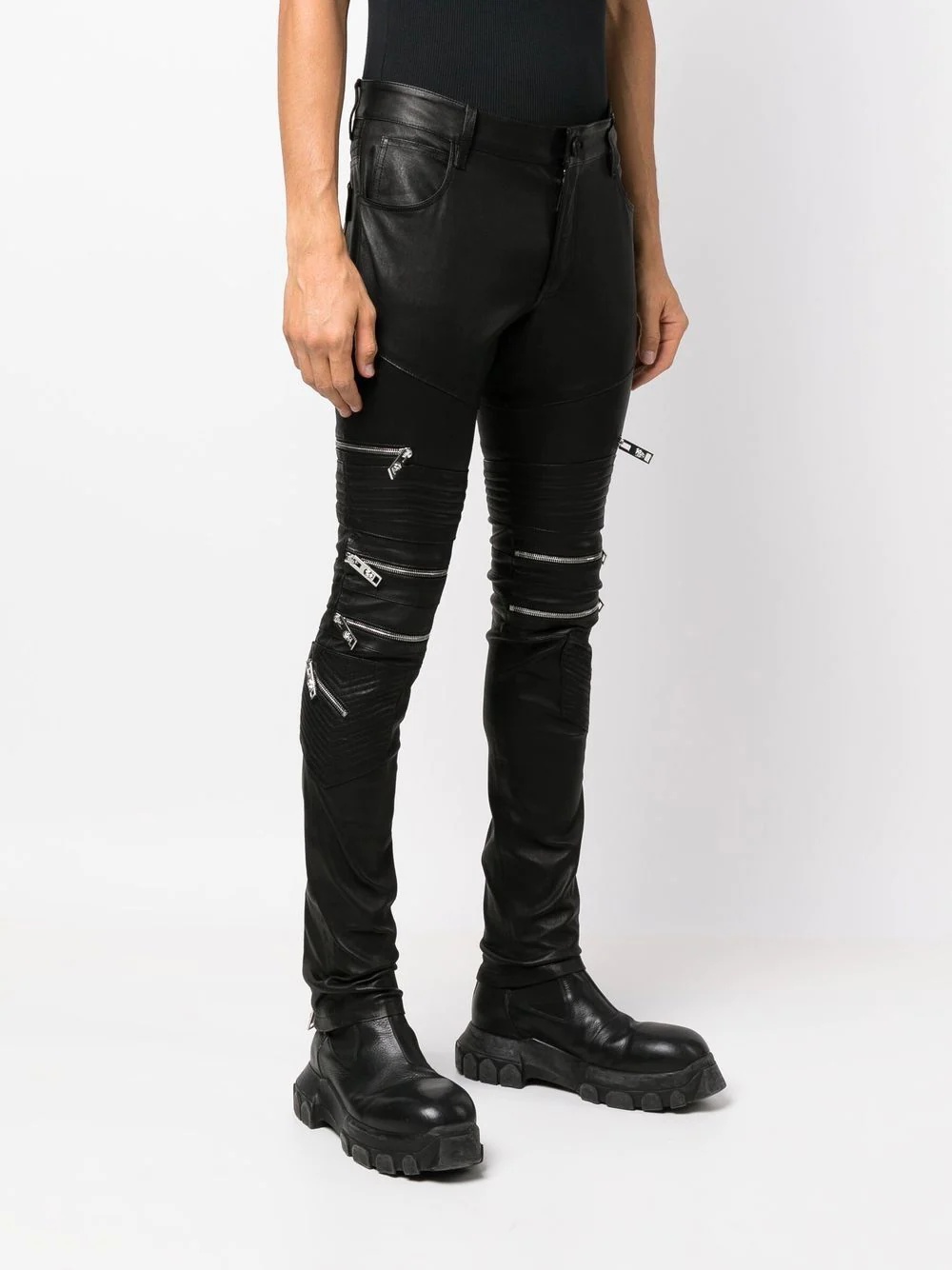 zippered leather biker trousers - 3