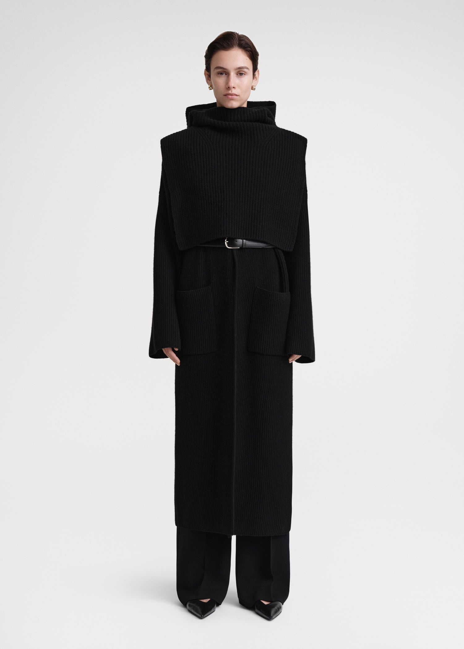 Ribbed wool hoodie bib black - 3