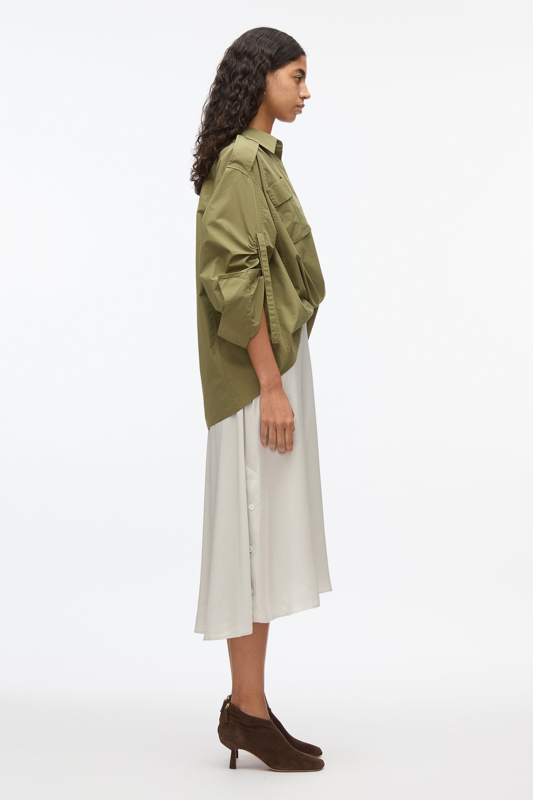 Draped Shirt Combo Slip Dress - 3