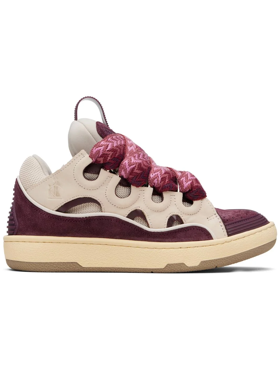 Beige & Burgundy Curb Leather Sneakers - 1