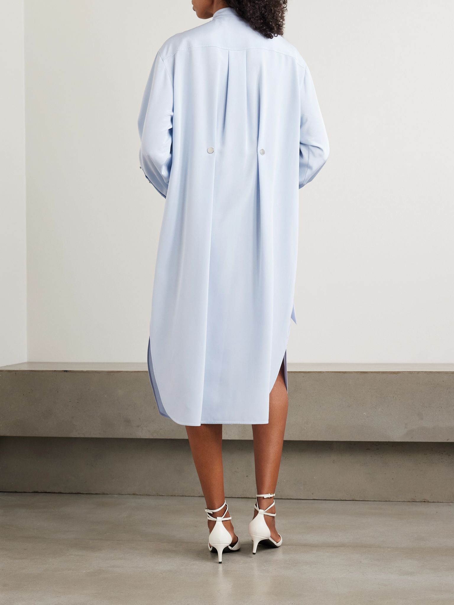 Esopo scarf-detailed silk-blend crepe de chine shirt dress Sky blue - 3