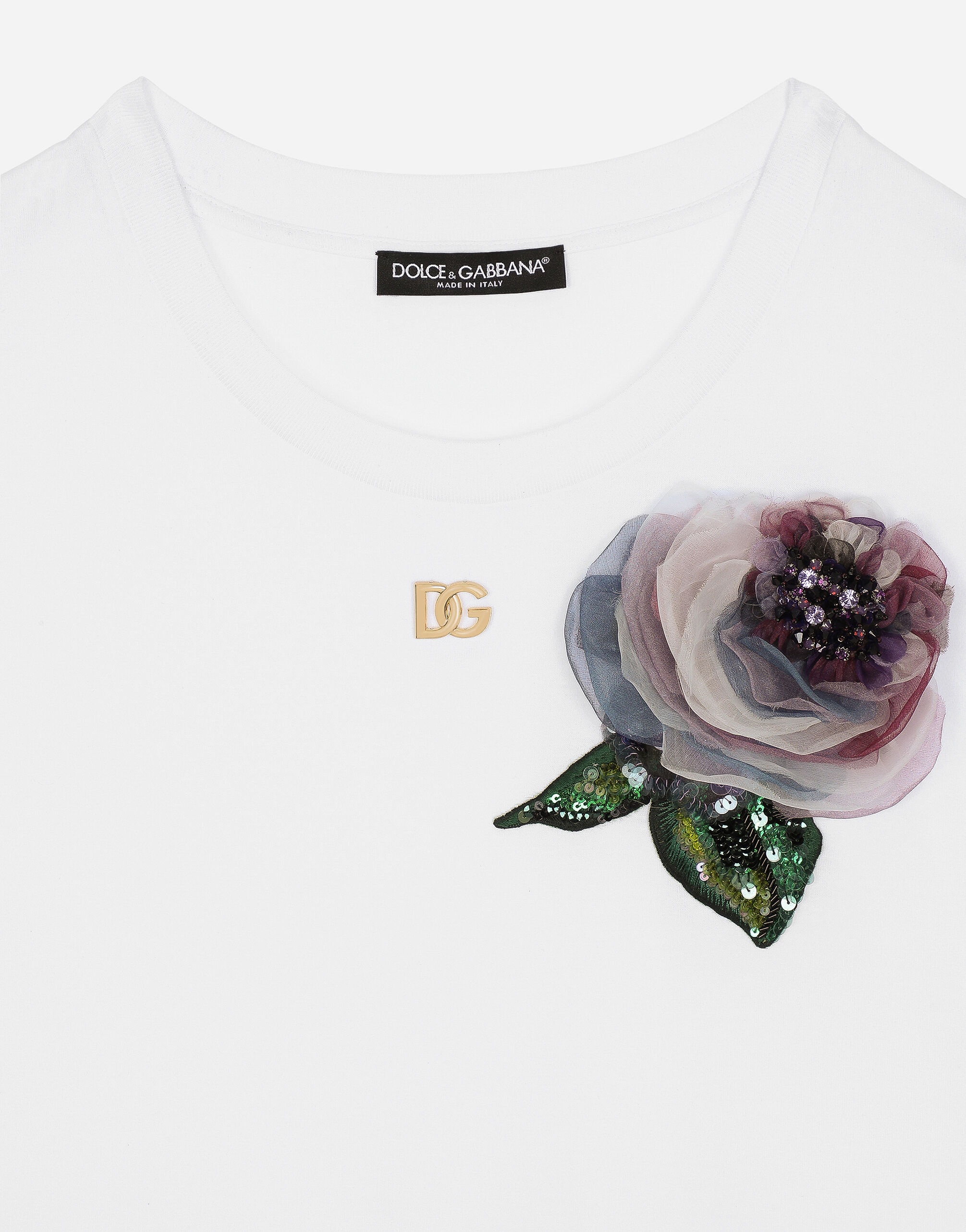 Cropped jersey T-shirt with flower appliqué - 3