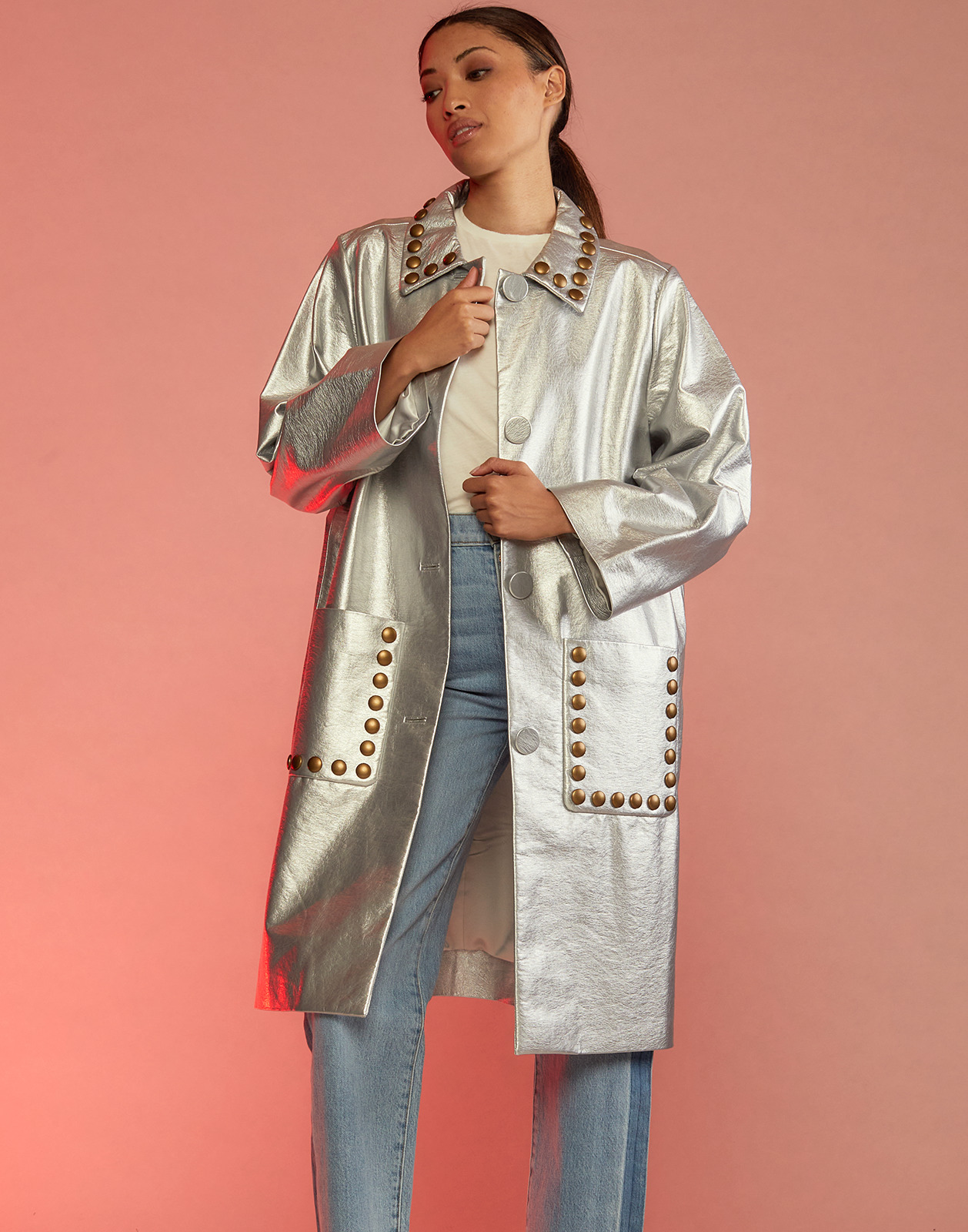 Vegan Studded Leather Coat - 2