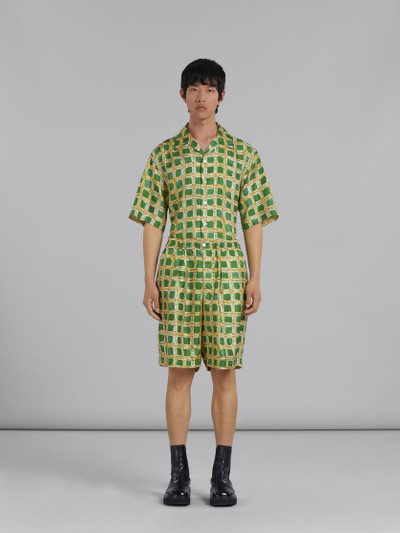 Marni GREEN SILK TWILL SHORTS WITH CHECK FIELDS PRINT outlook