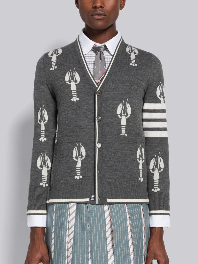 Lobster Merino 4-Bar Relaxed V-Neck Cardigan - 1
