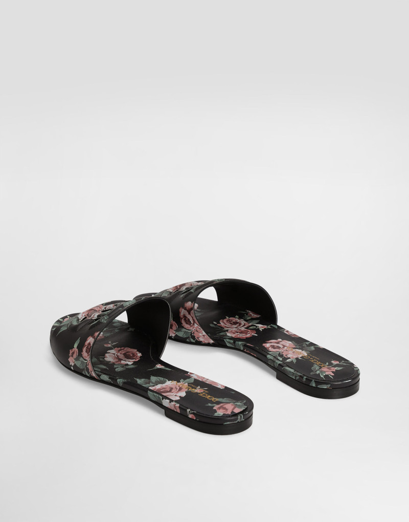 Dolce & Gabbana Calfskin flat slippers with rose print outlook