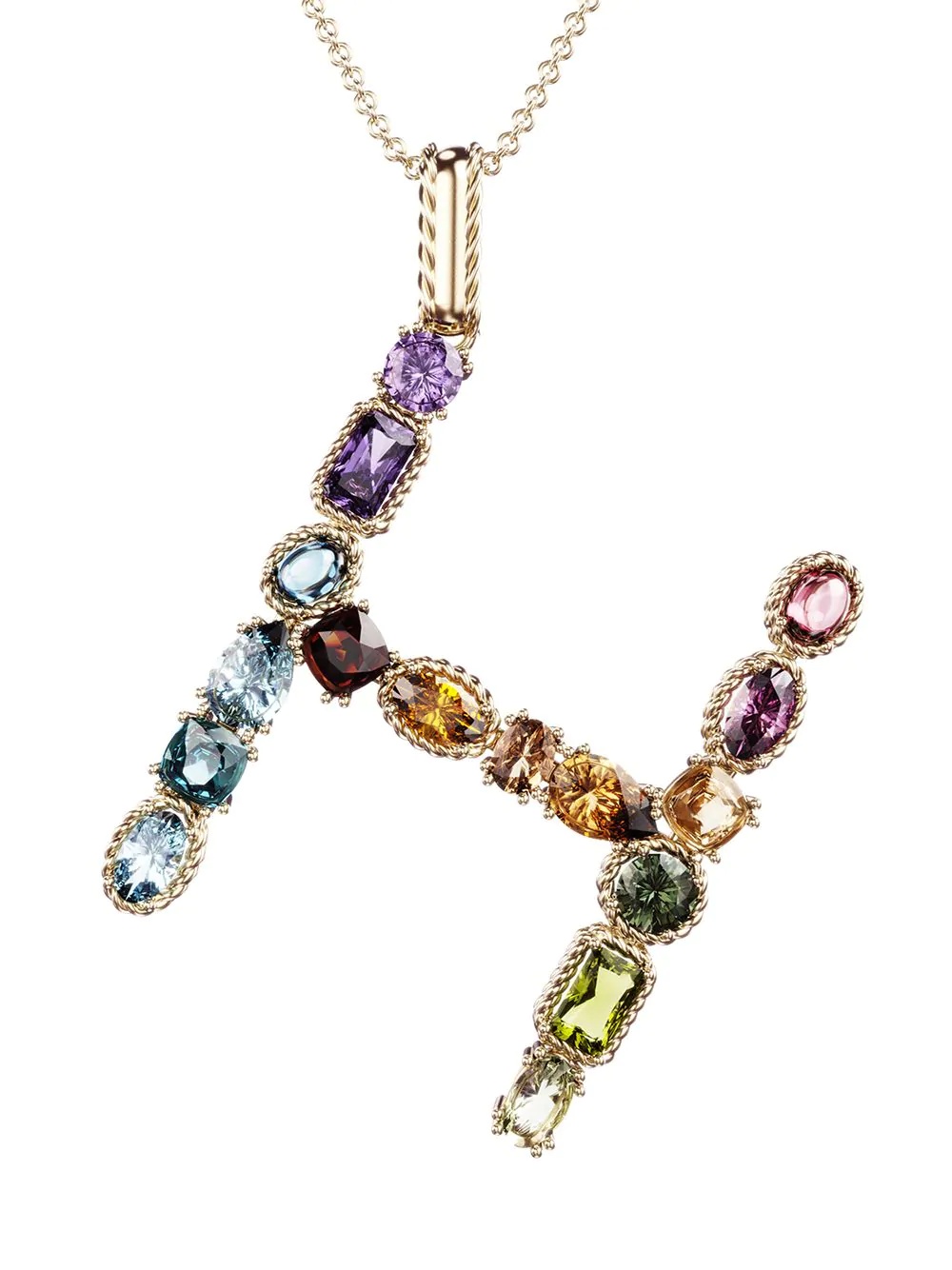 18kt yellow gold initial H gemstone necklace - 2