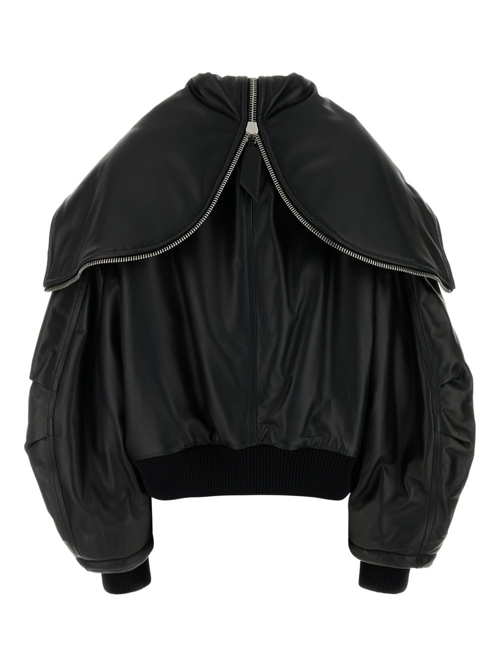 oversized-collar leather jacket - 2