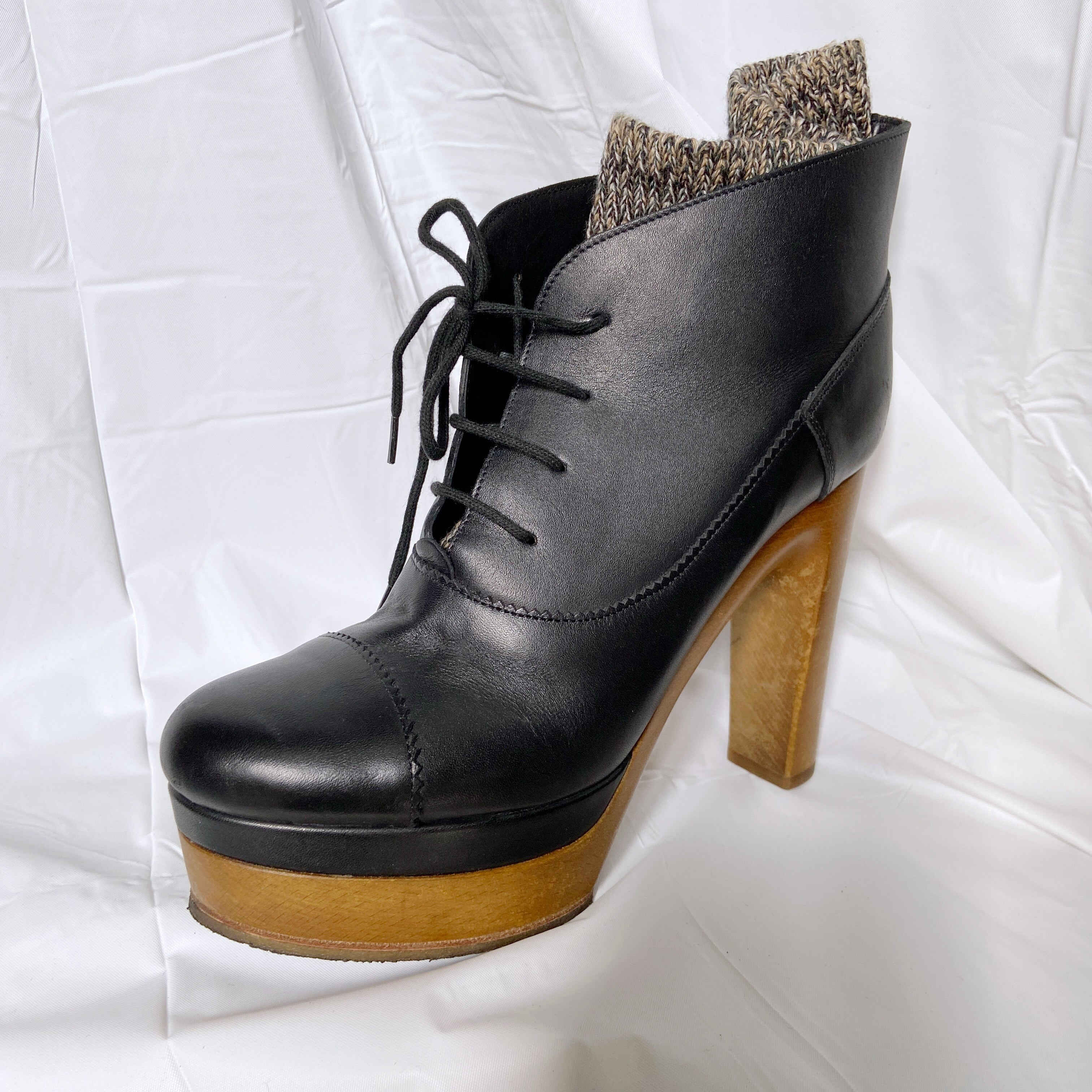 zOthers - Chloé Phoebe Philo High Heeled Platform Boots with Knitted Cover - 5