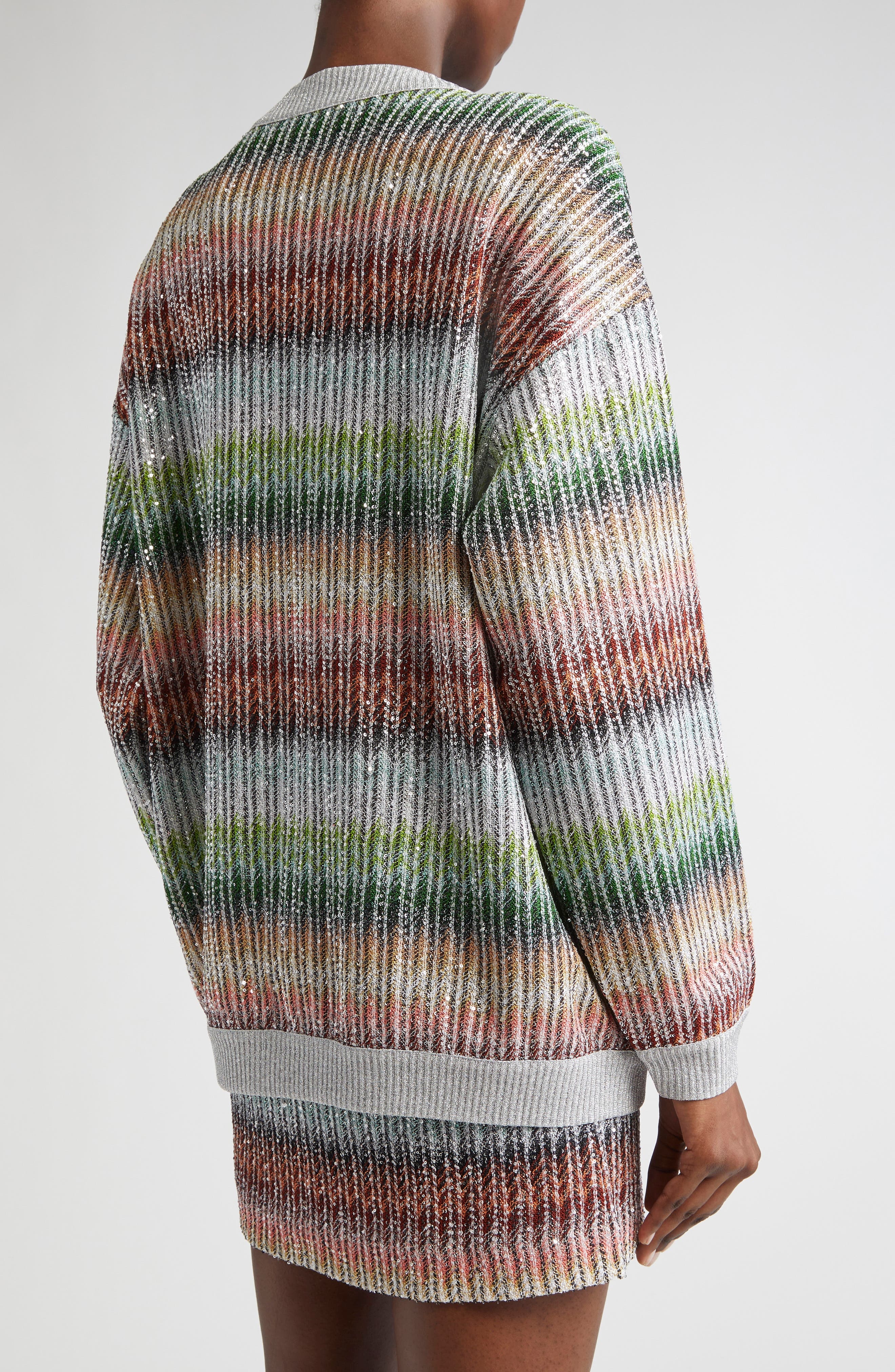 Missoni Metallic Zigzag Cardigan in Green/Red/Sky at Nordstrom - 3