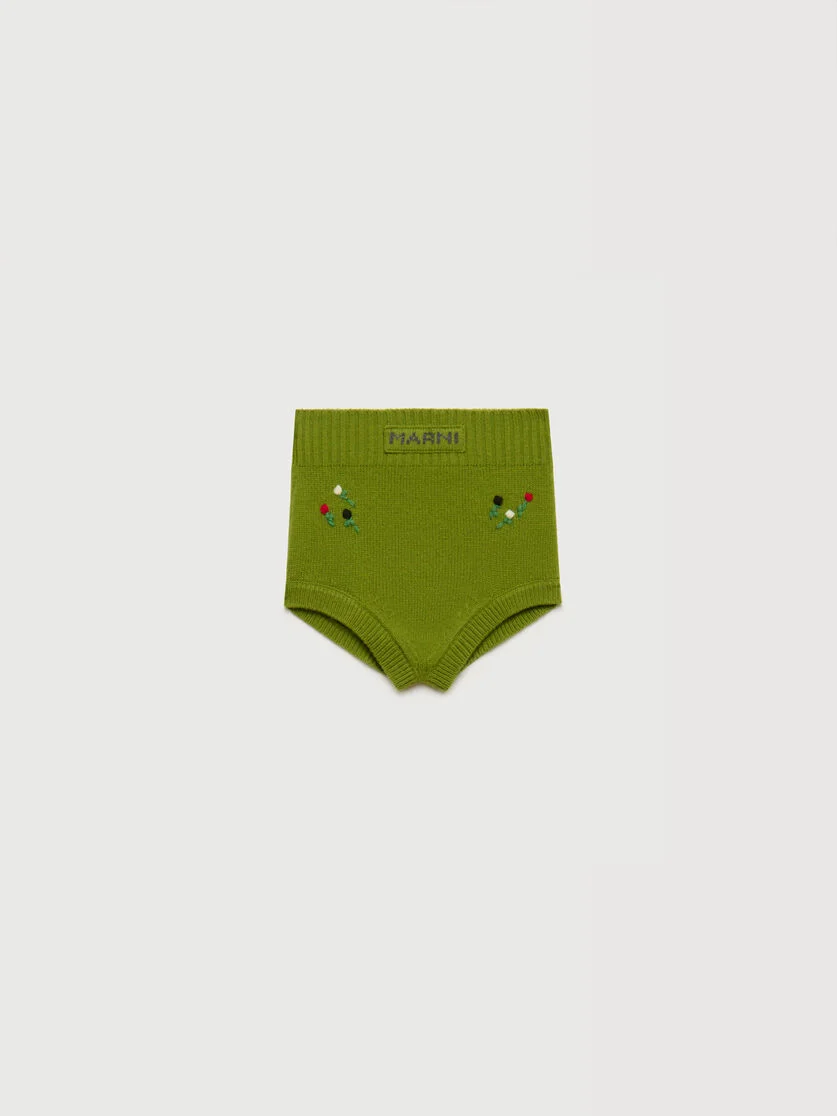 GREEN WOOL-CASHMERE BRIEFS WITH FLOWER EMBROIDERY - 1