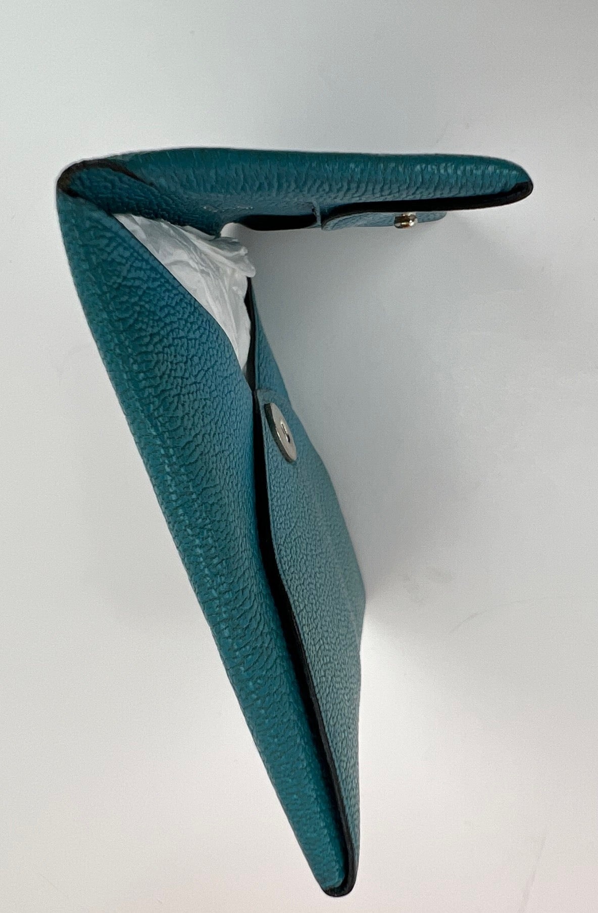 Hermès Chevre Mysore Bastia Verso Teal Blue Coin Purse W/Added Chain Preowned - 9