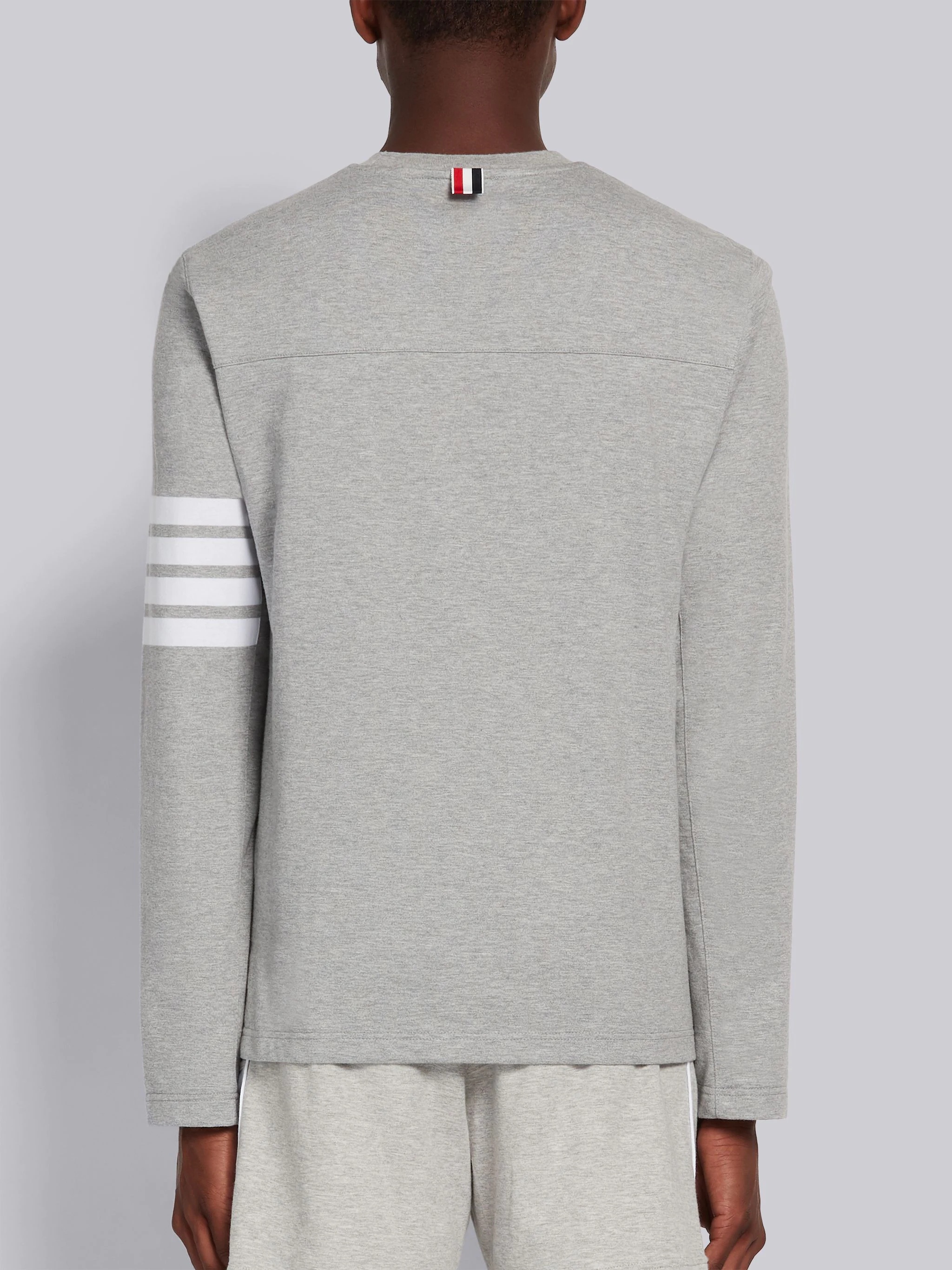 Light Grey Cotton Jersey 4-Bar Long Sleeve Yoke Seam Tee - 3