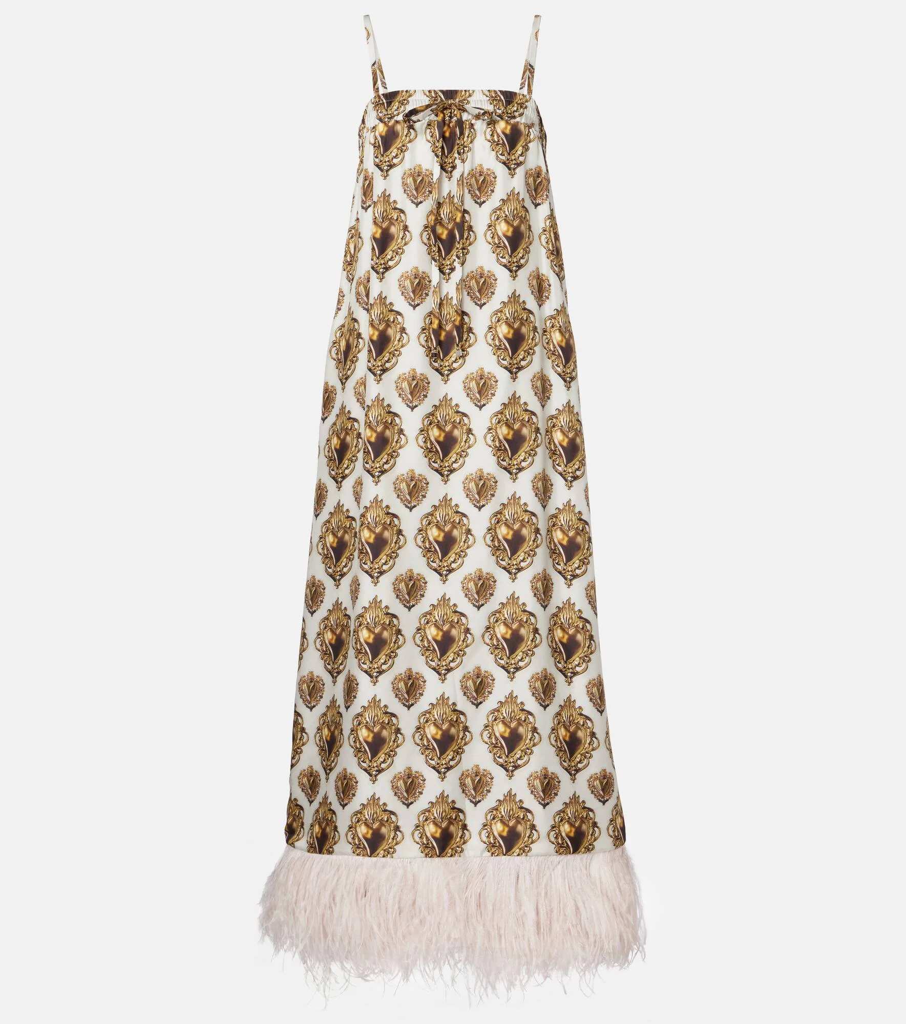 Feather-trimmed printed silk maxi dress - 1