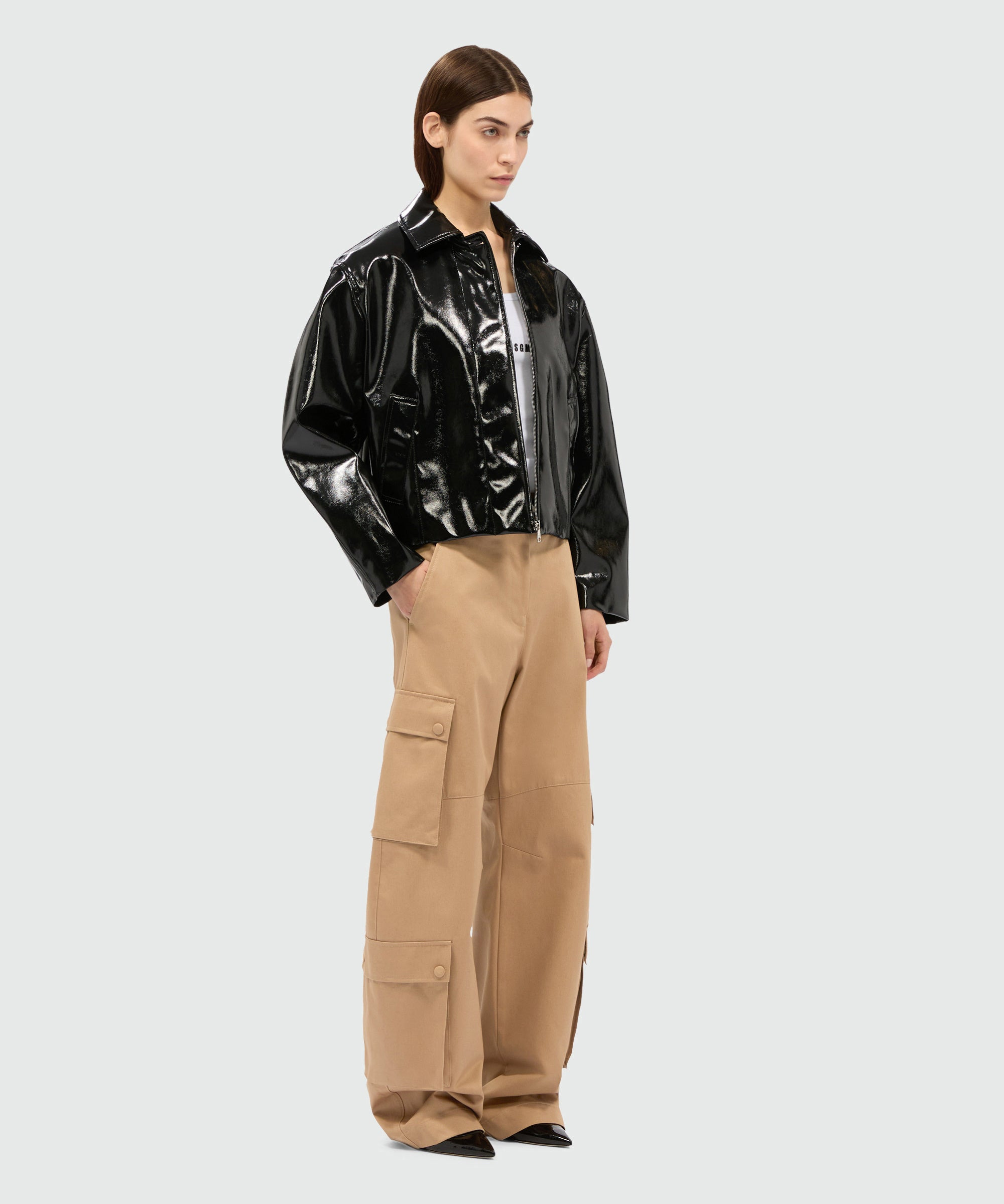 Beige cotton drill cargo trousers - 4