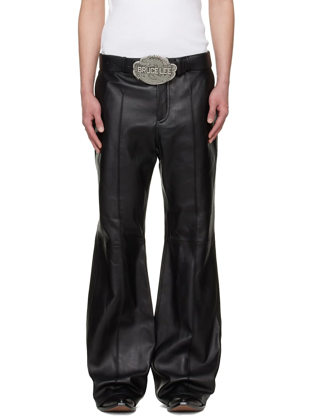 BRUCE LEE x LỰU ĐẠN Black LỰU Bells Bell Bottom Leather Pants - 1