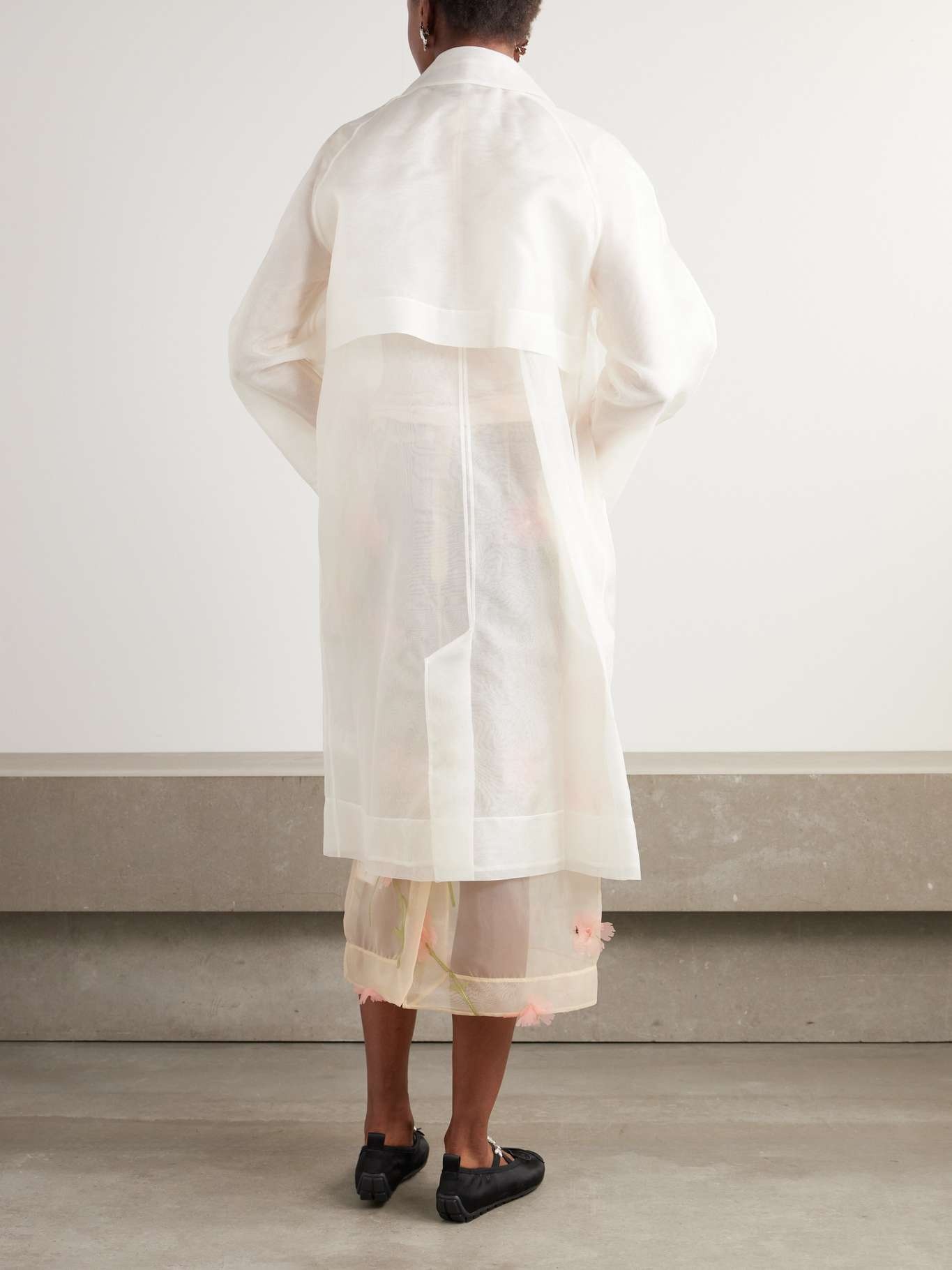 Embellished silk-organza coat Ivory - 4