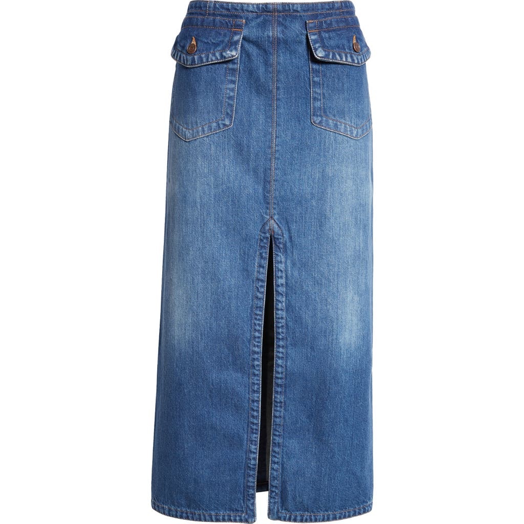 Chloé Front Slit Denim Midi Skirt in Night Blue at Nordstrom - 1