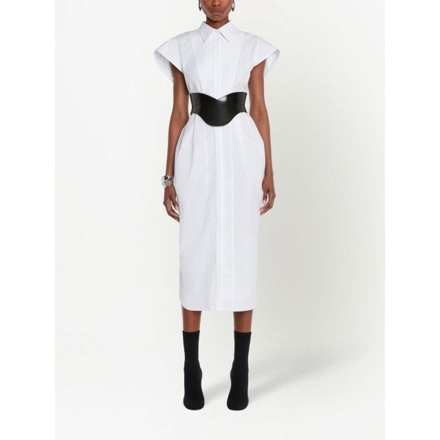 White chemisier midi dress with short sleeves - 2