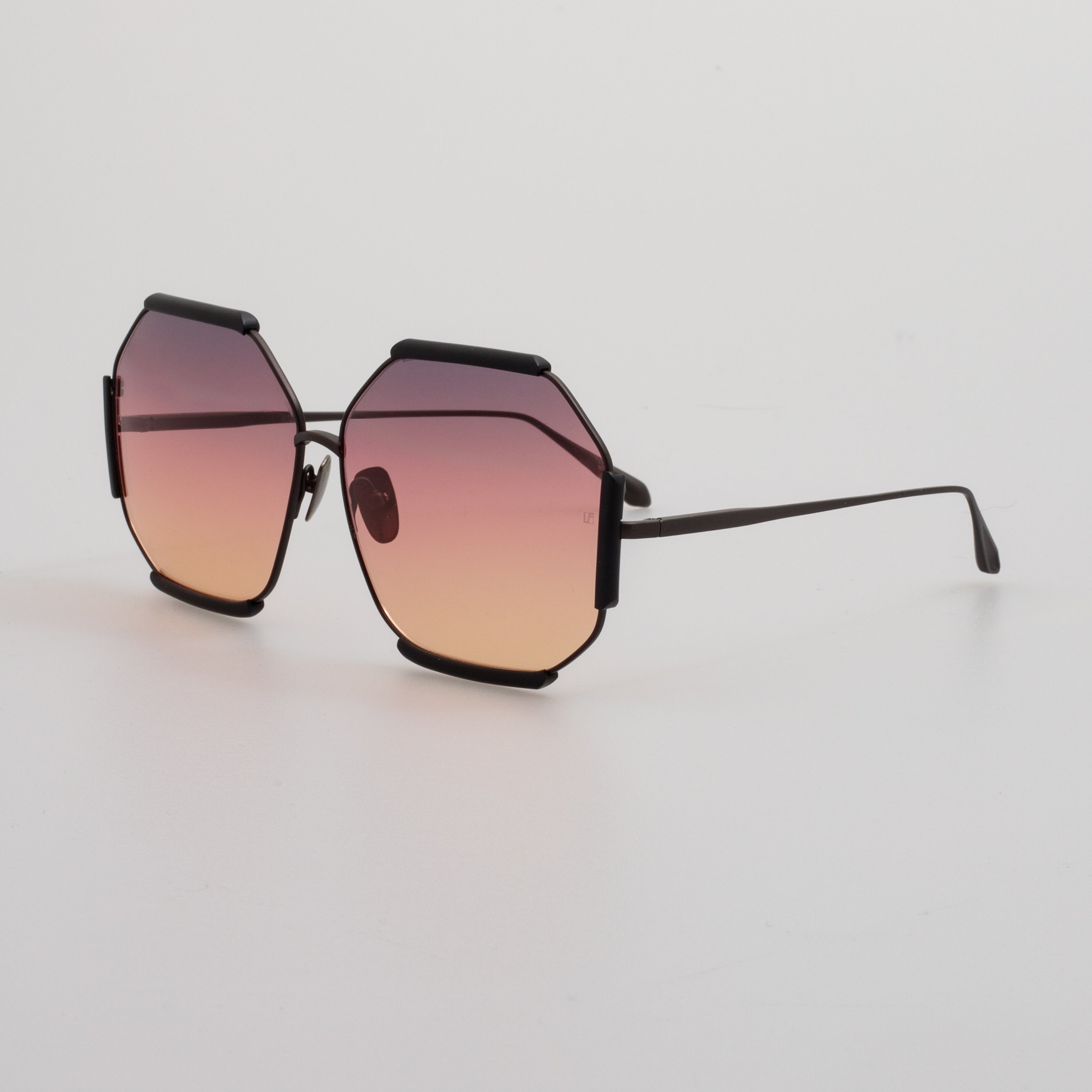 Margot Hexagon Sunglasses in Black and Sunset Lenses - 2