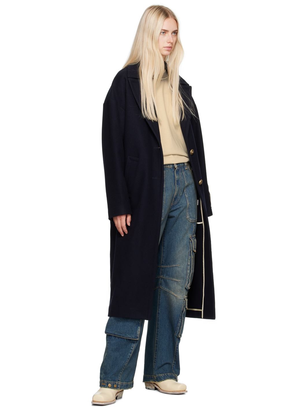 Blue Distressed Finish Jeans - 4