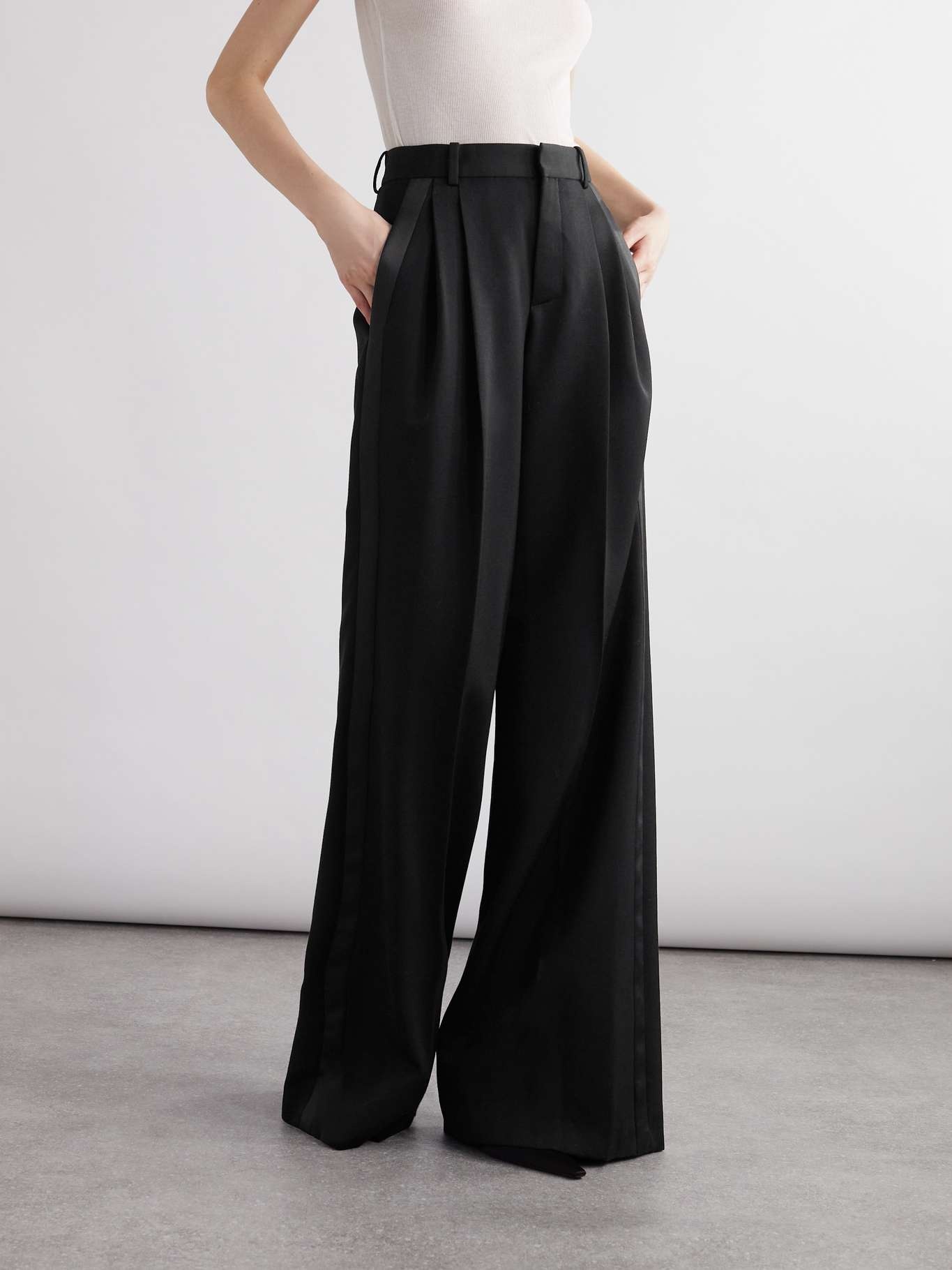 SAINT LAURENT Grain de poudre wool wide-leg pants | REVERSIBLE