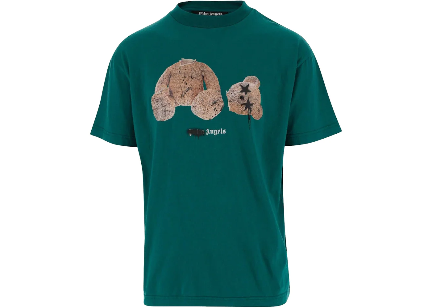 Palm Angels Bear Print Sprayed Logo T-shirt Forest Green/Brown - 1