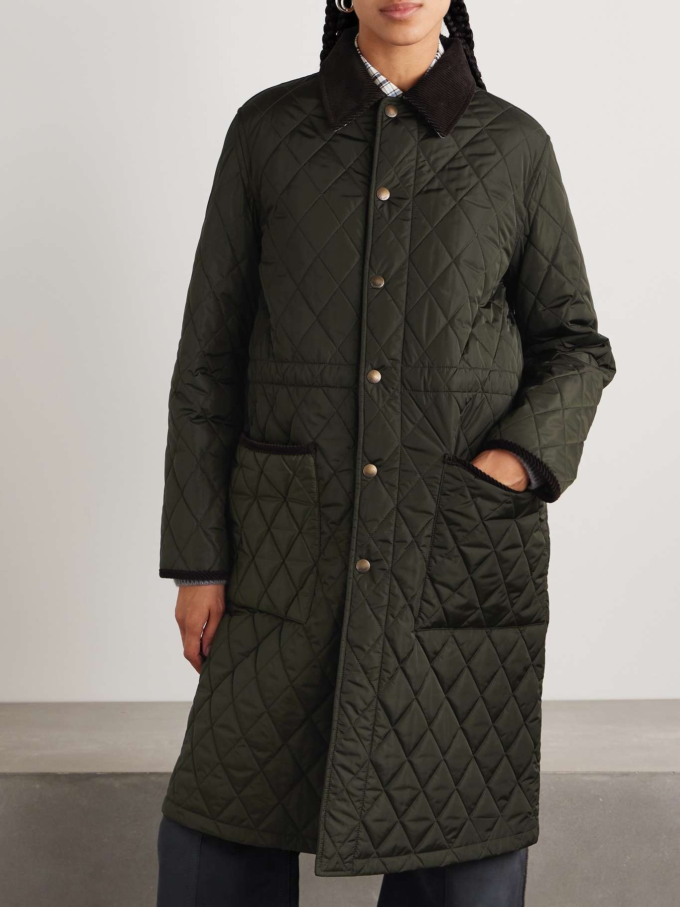 Corduroy-trimmed quilted shell jacket - 3