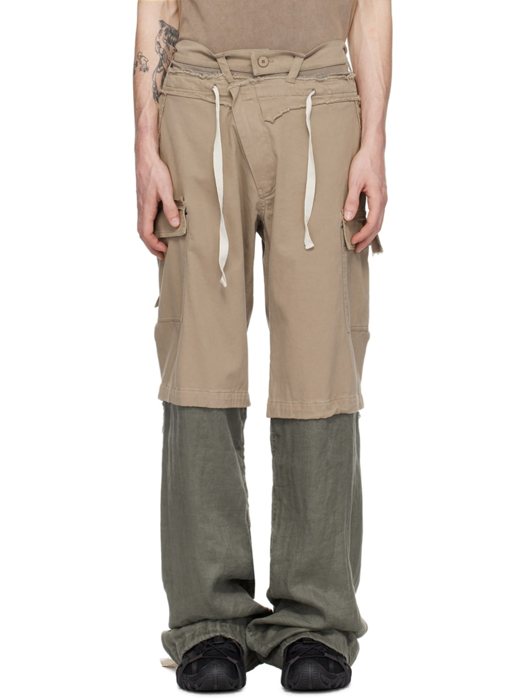 Gray & Khaki Baggy Cargo Pants - 1