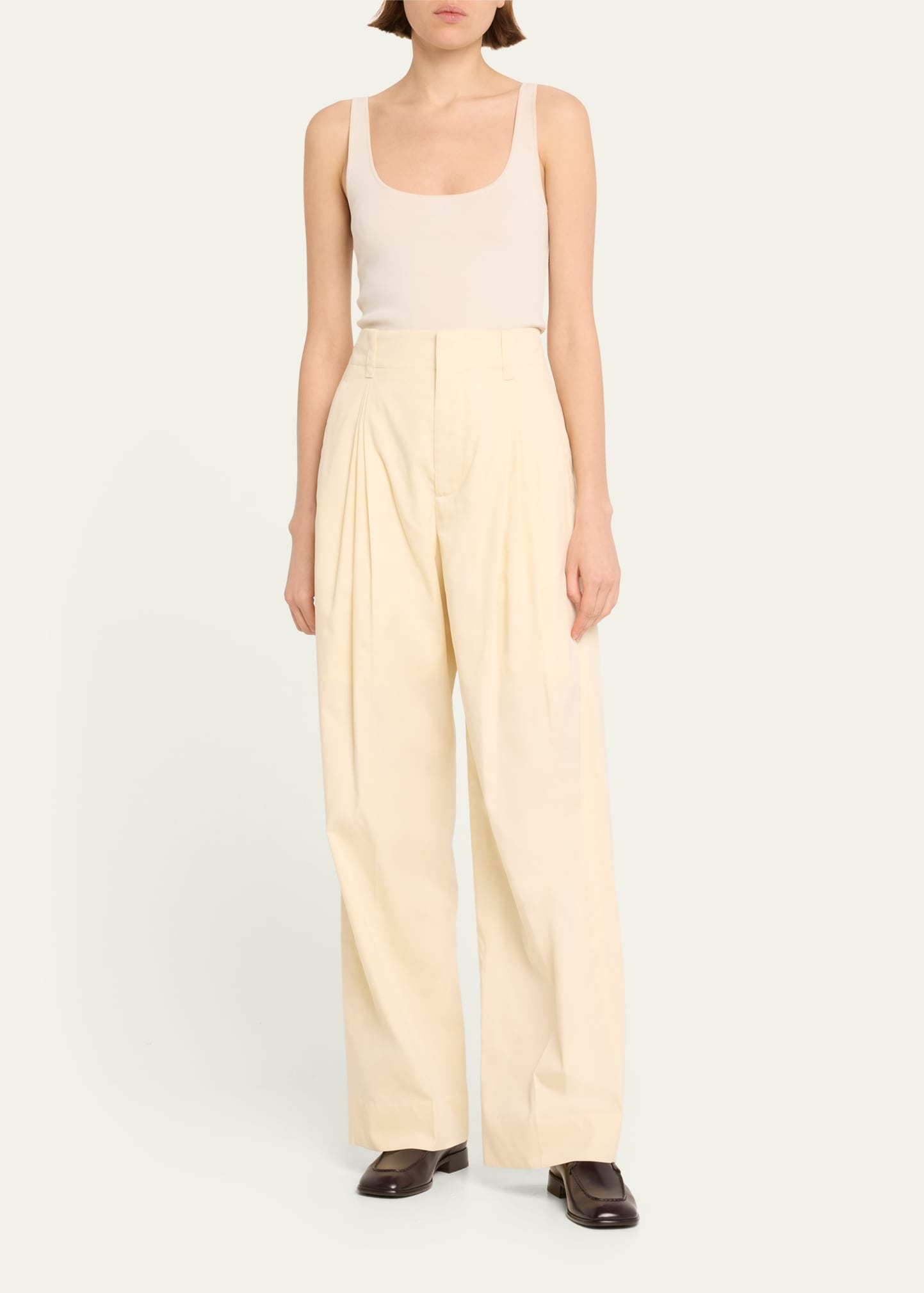 High-Rise Double Pleated Wide-Leg Technical Cotton-Silk Trousers - 2