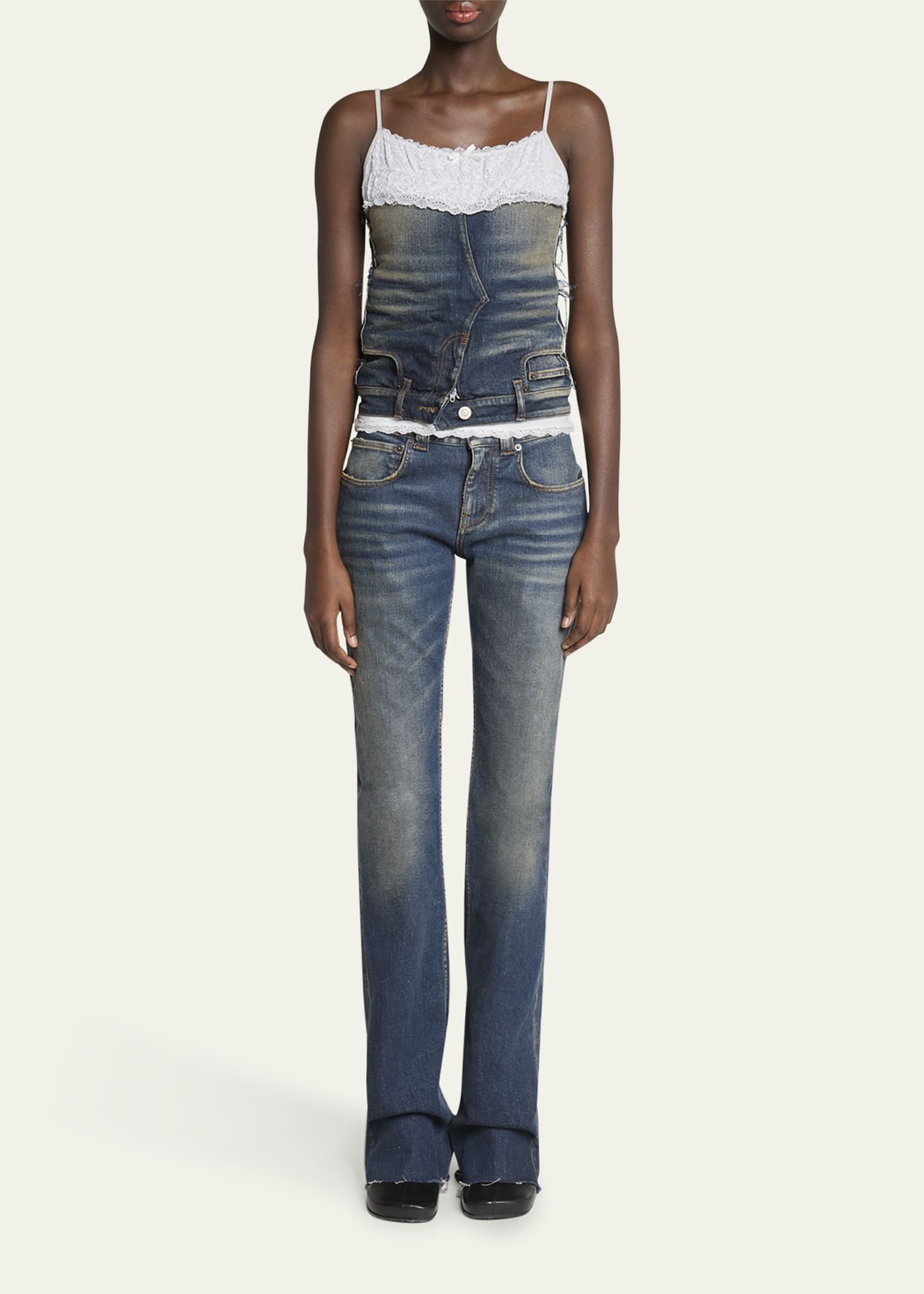 Patched Lace Denim Tank Top - 2