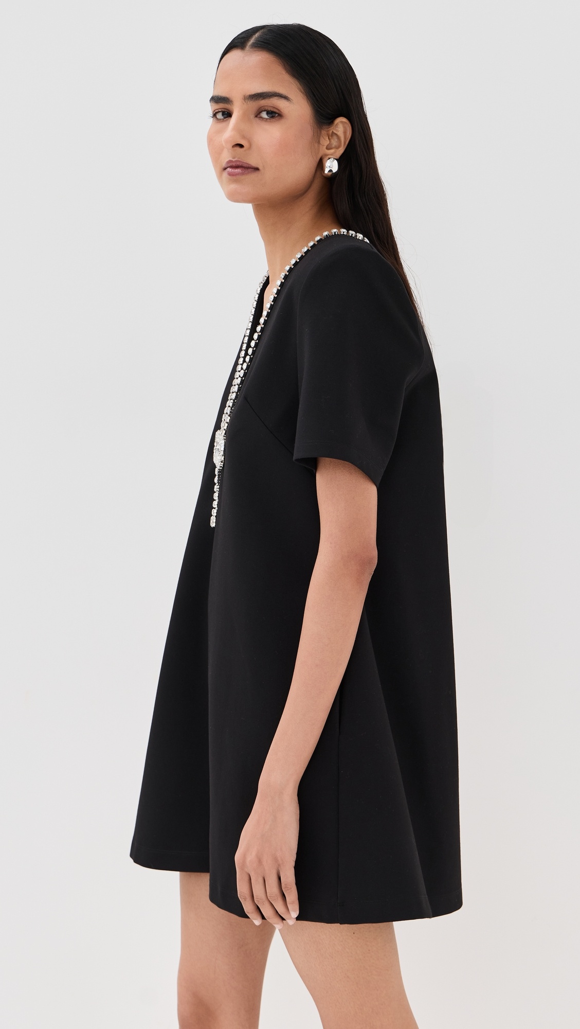 Crystal Bow V-Neck T-Shirt Dress - 3