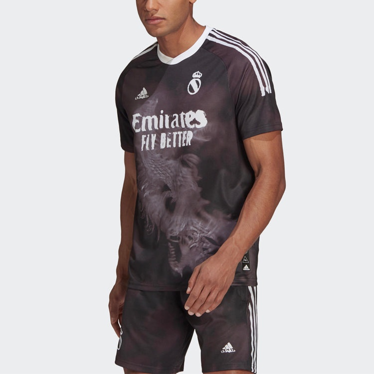 adidas x Crossover Printing Soccer/Football Sports Short Sleeve Jersey real Madrid Black GJ9110 - 5