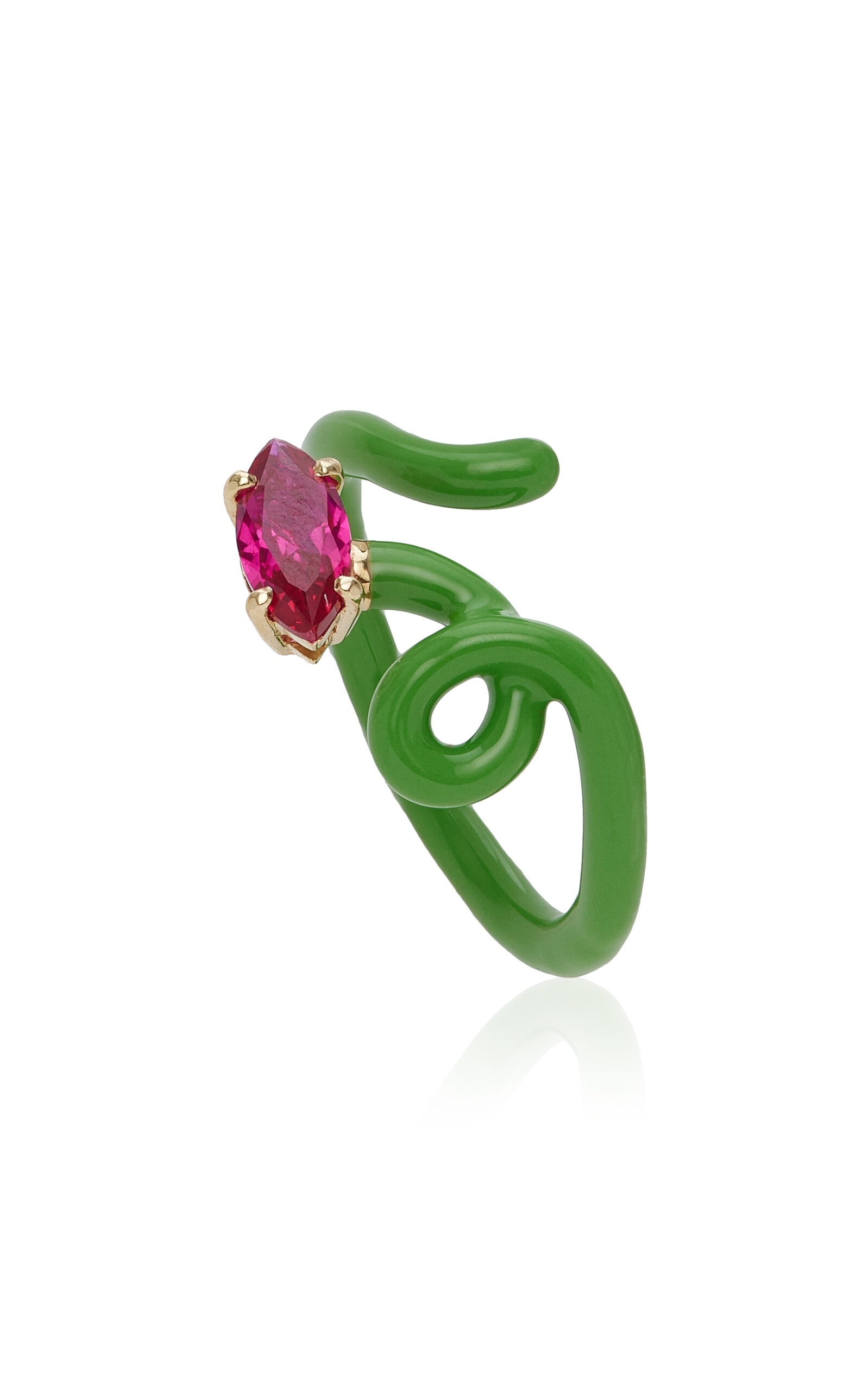 Enameled 9K Yellow Gold Corundum Ring multi - 4