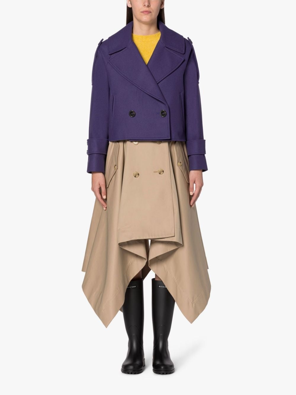 KIRSTEE PURPLE WOOL CROPPED PEA COAT - 3