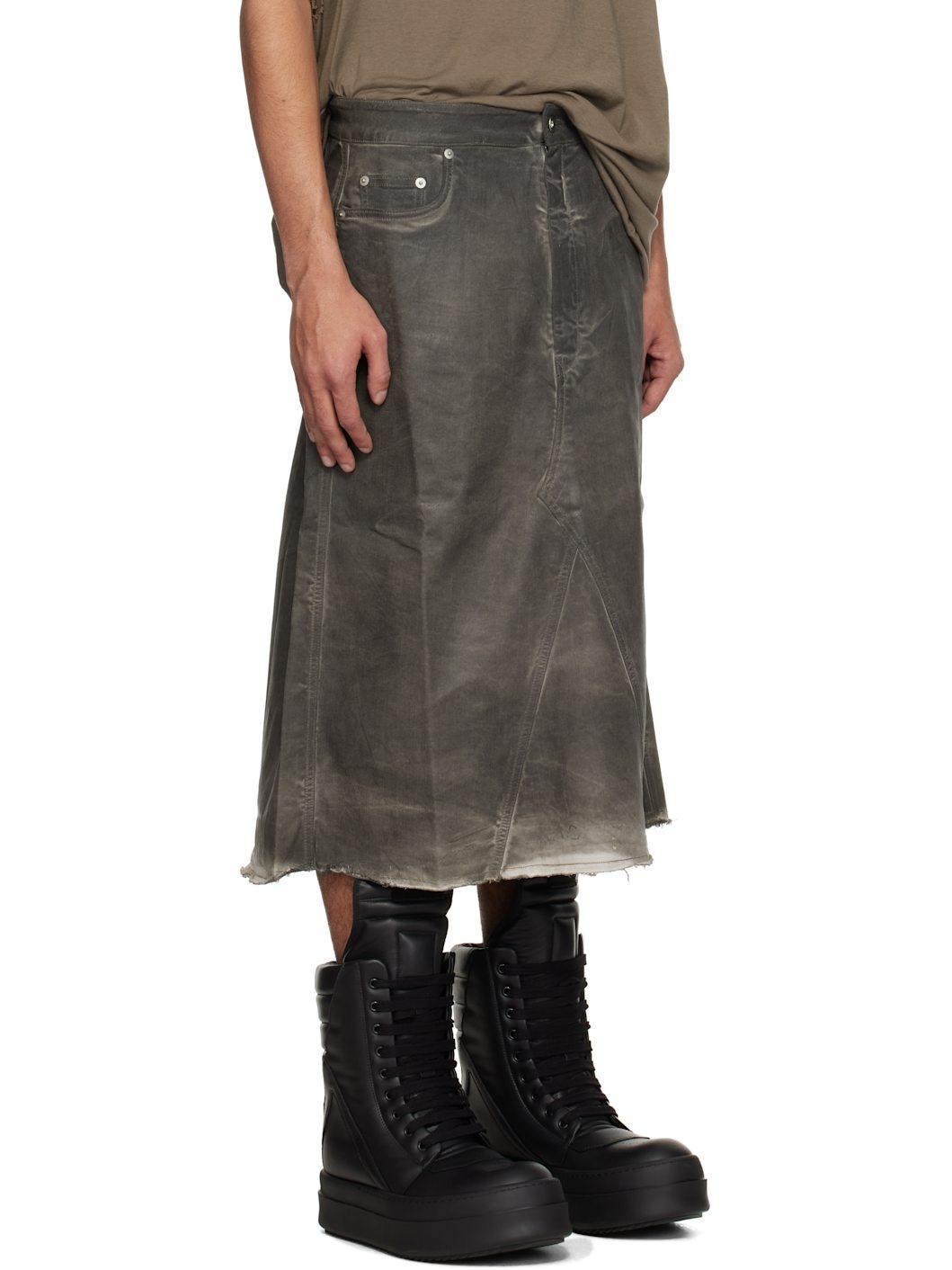 Gray Hollywood Godet Denim Midi Skirt - 2