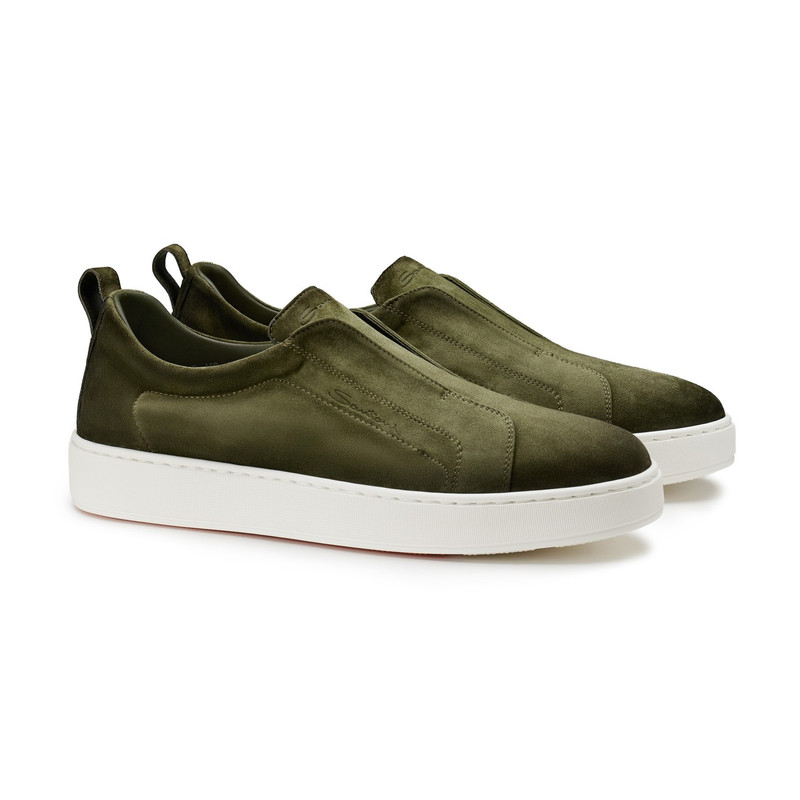 Santoni Men's green suede slip-on sneaker outlook