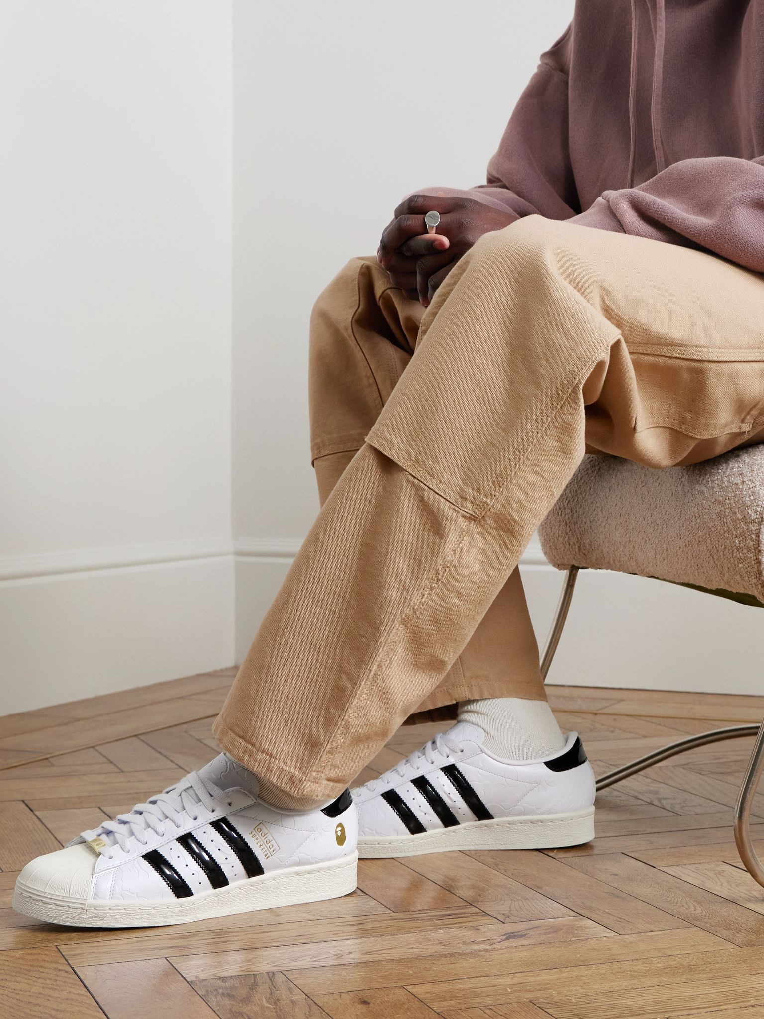 + BAPE Superstar Logo-Embossed Leather Sneakers White - 2