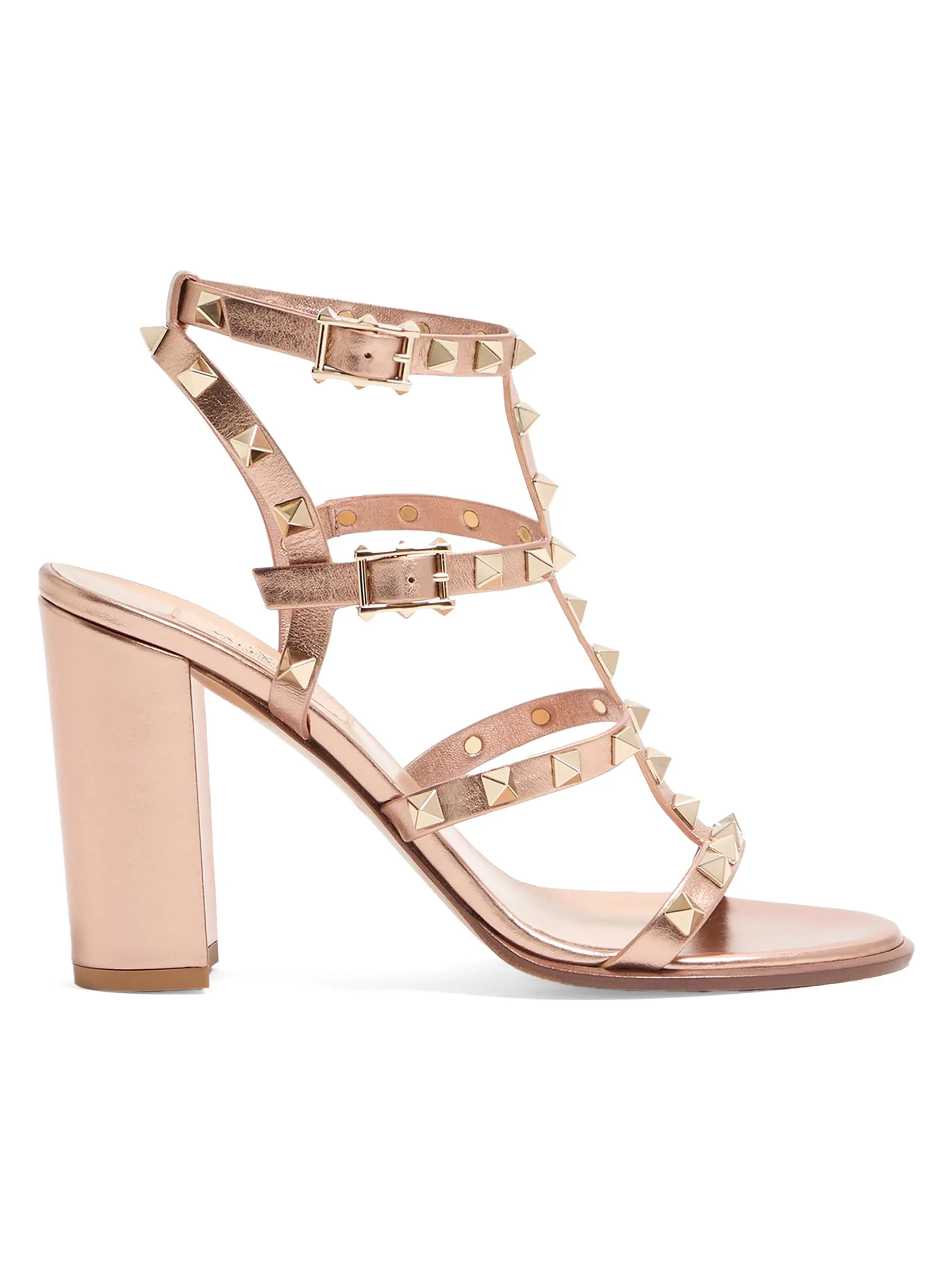 Women's Rockstud 90MM Laminated Calfskin Sandals with Straps - Rose Cannelle - 1