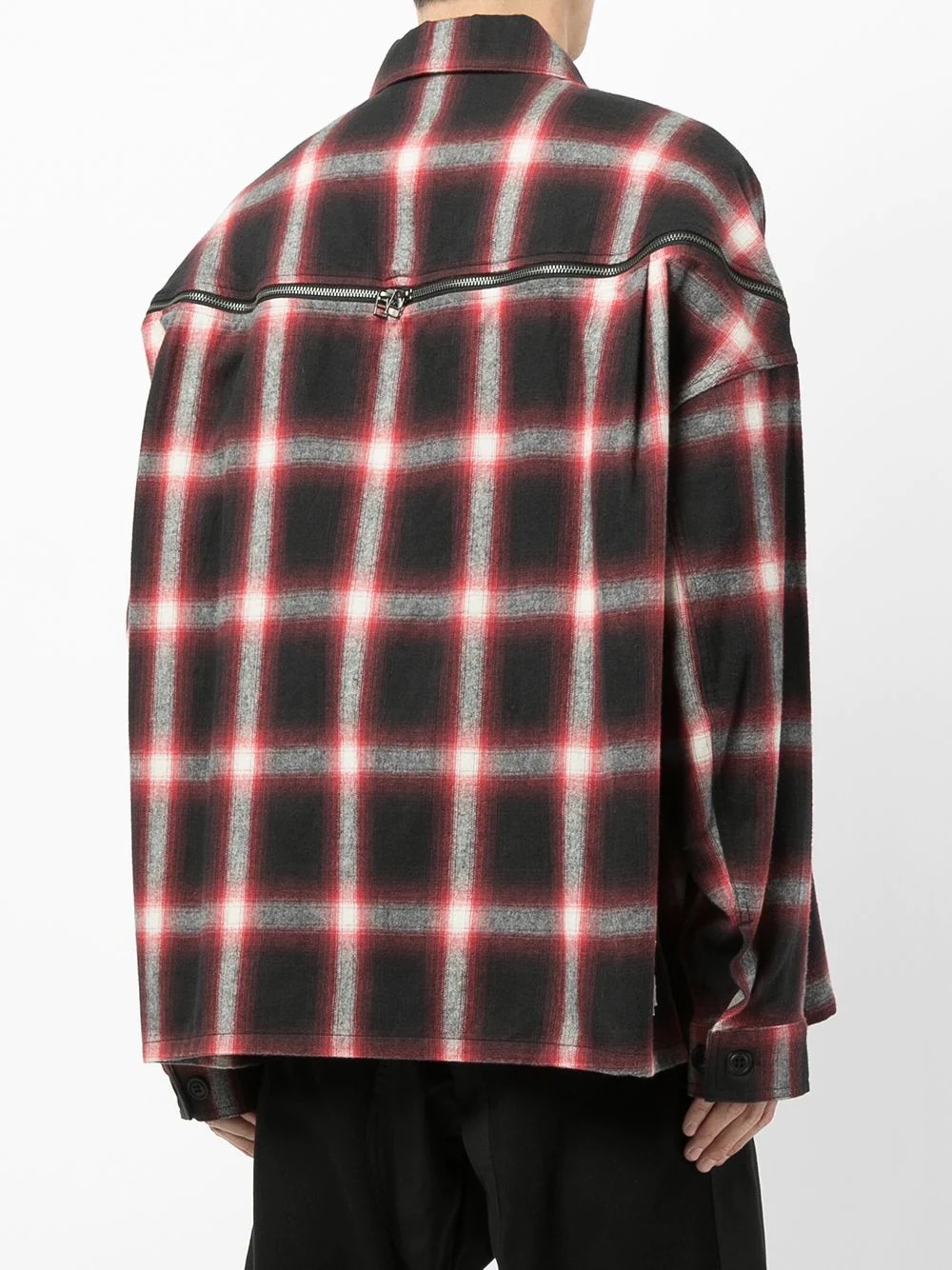 zip-detail oversized checked shirt - 4