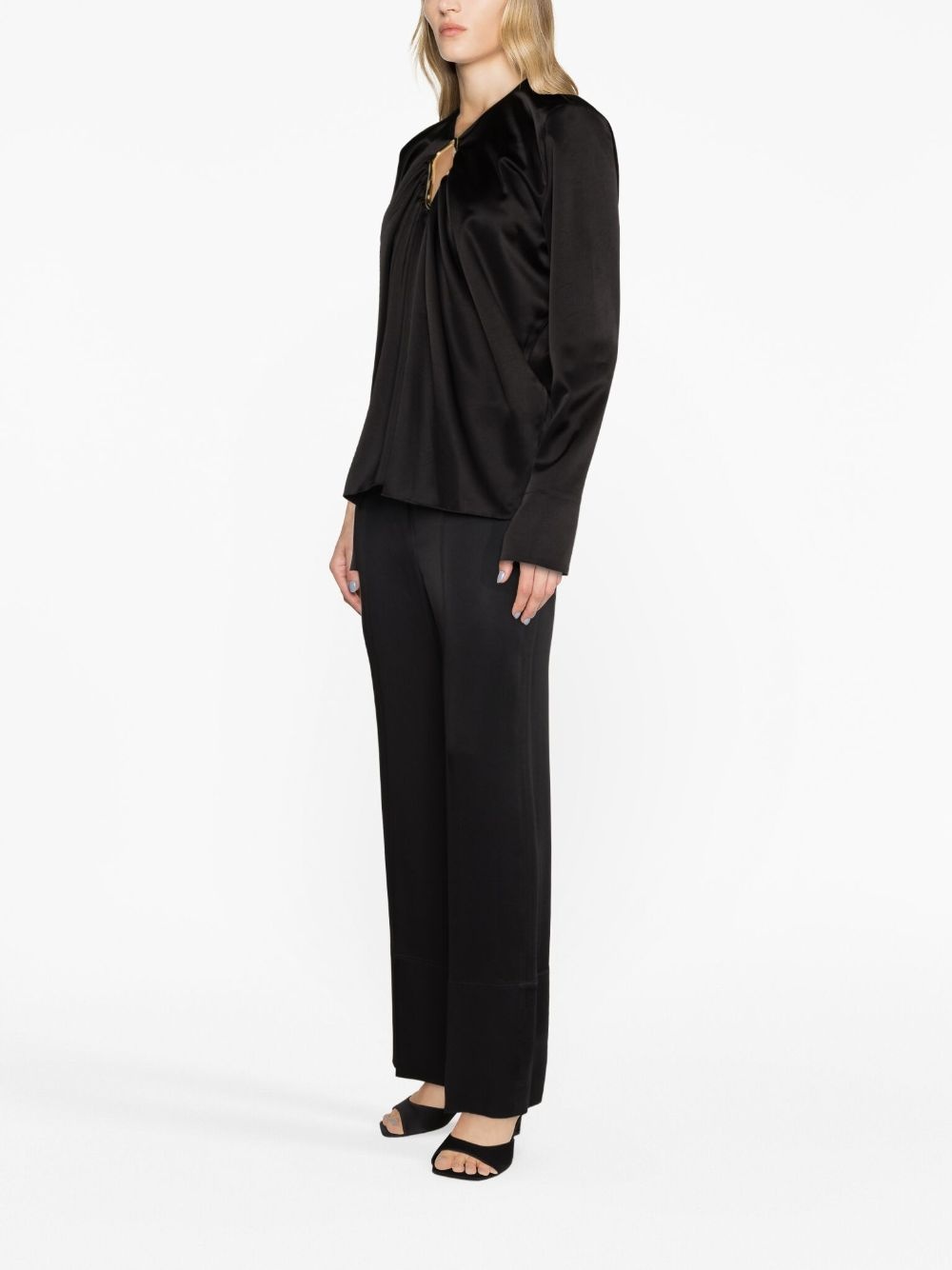 draped long-sleeved blouse - 4