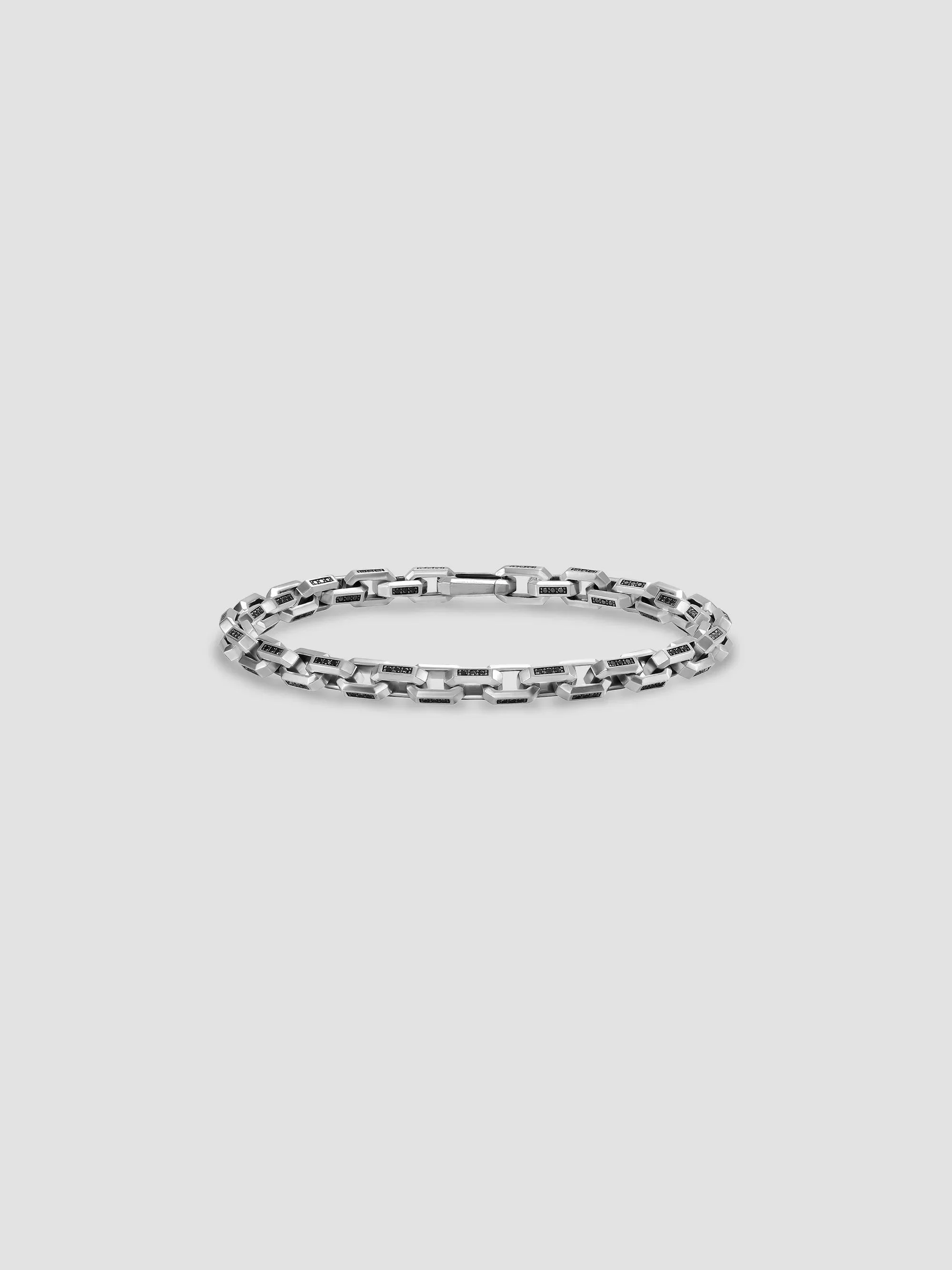 Men's Streamline Link Bracelet in Sterling Silver - Black Diamond - 1