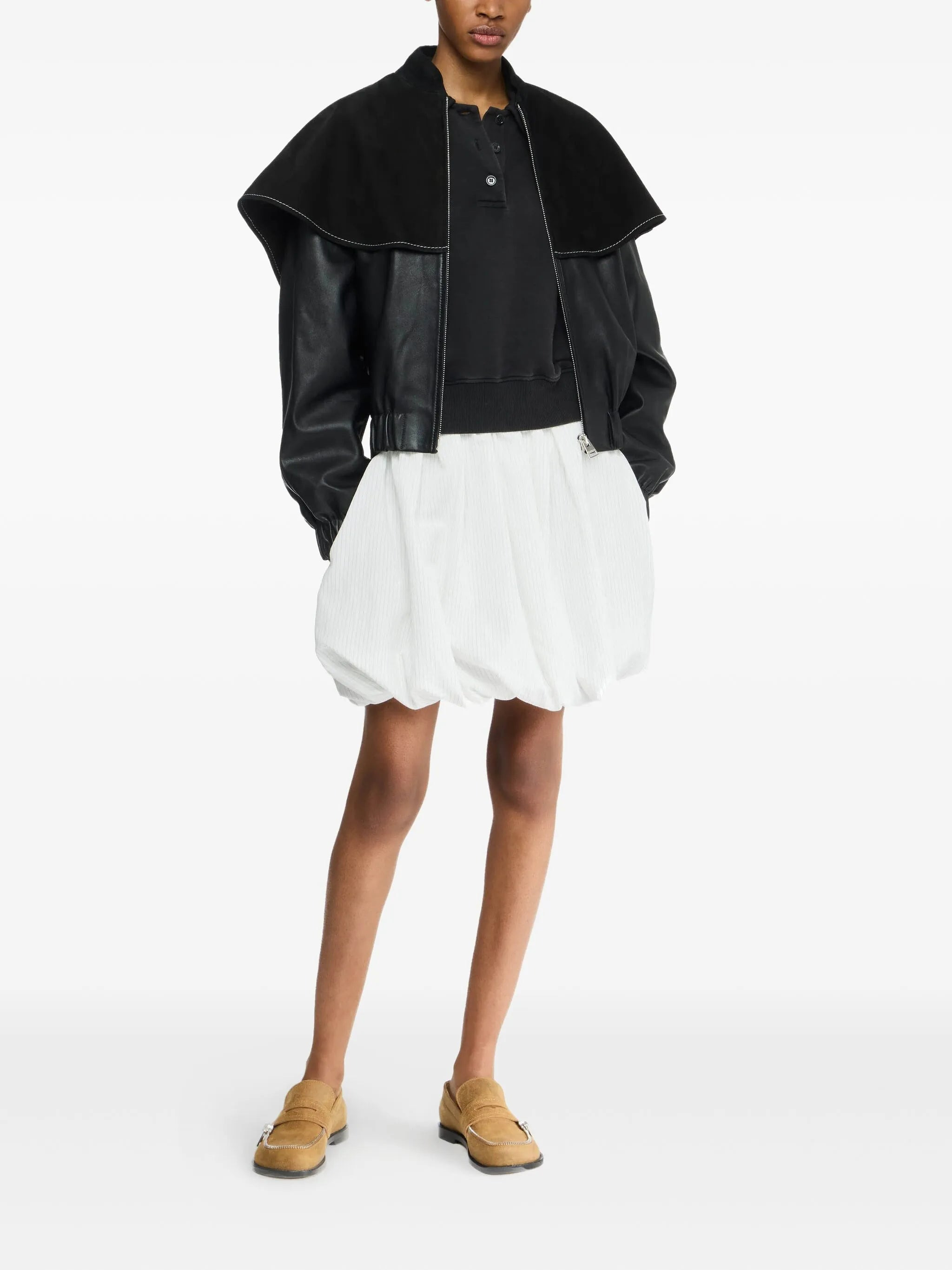 oversized-collar leather jacket - 2