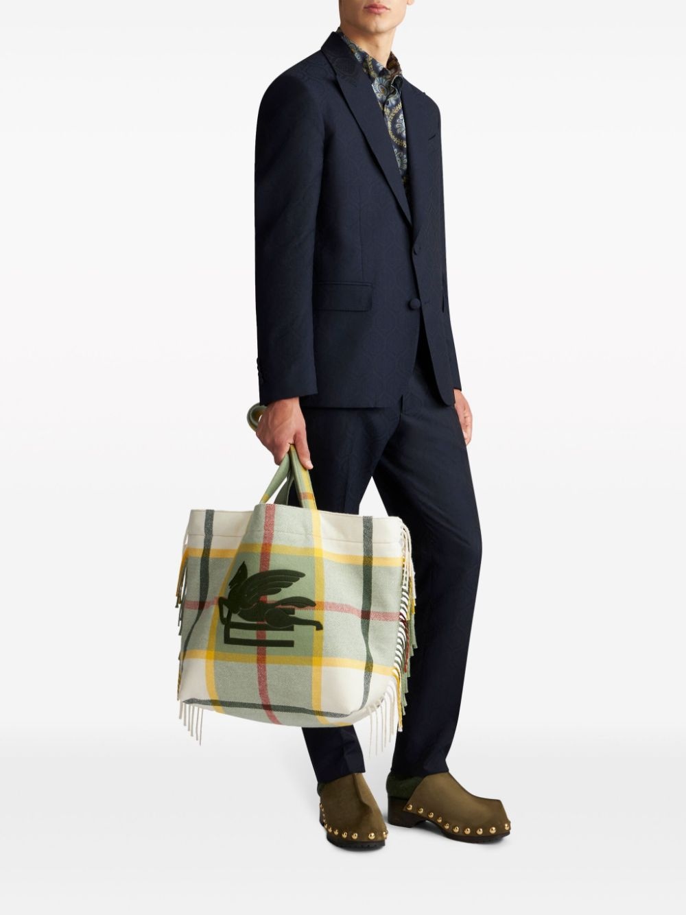 Pegaso-embroidered checkered tote bag - 2