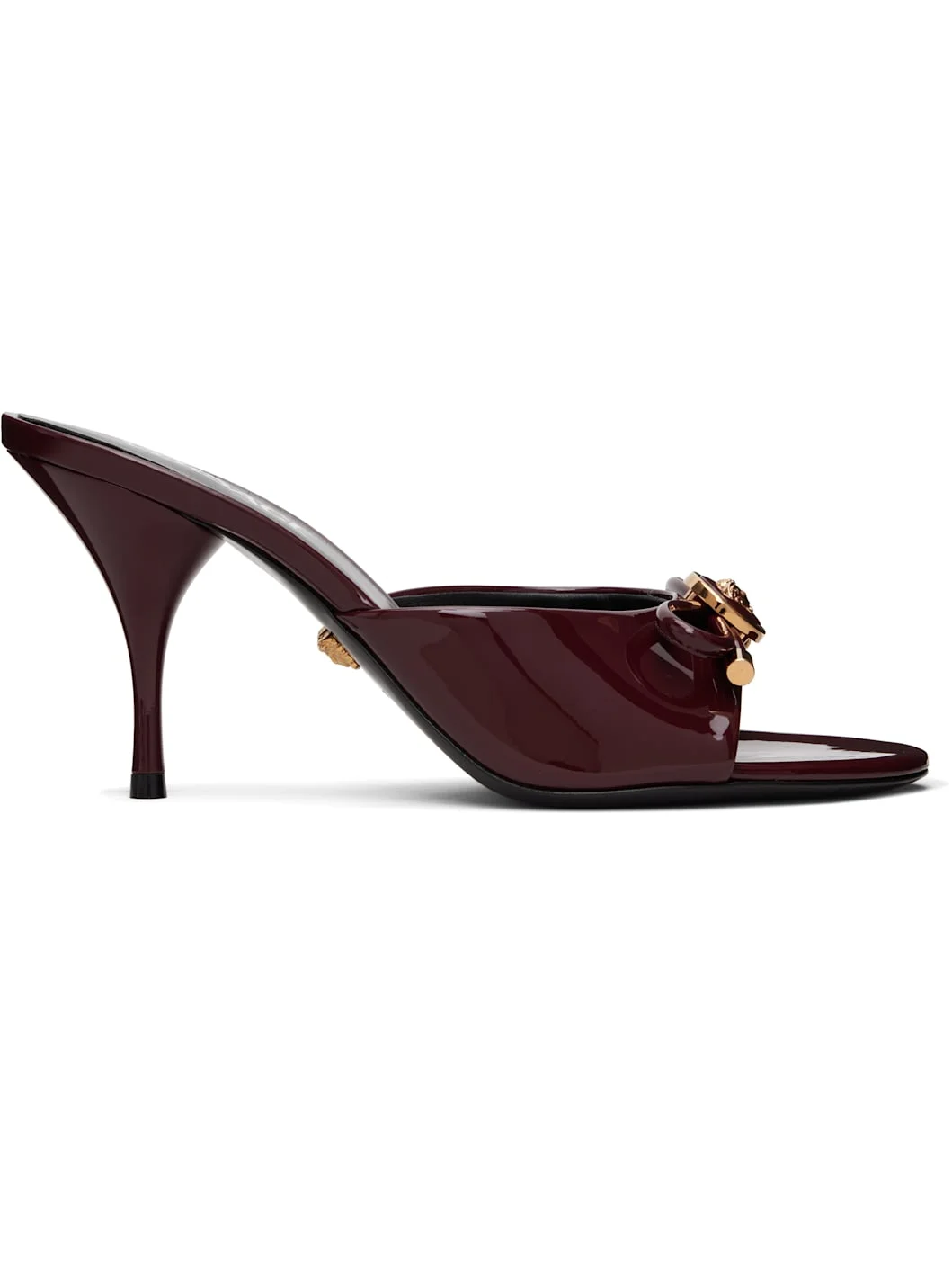 Burgundy Opera Bow Patent Mule Heeled Sandals - 1