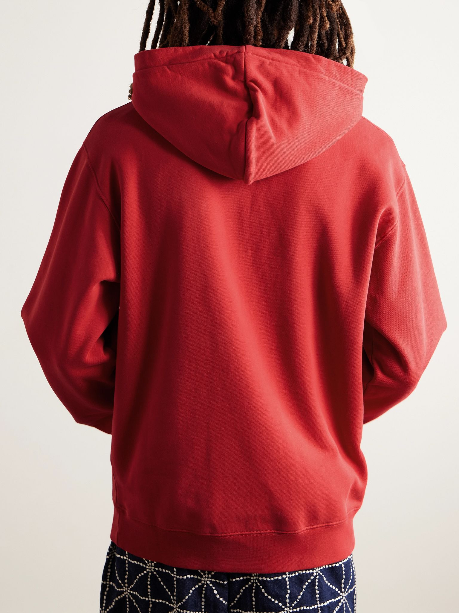 Logo-Appliquéd Cotton-Jersey Hoodie Red - 3