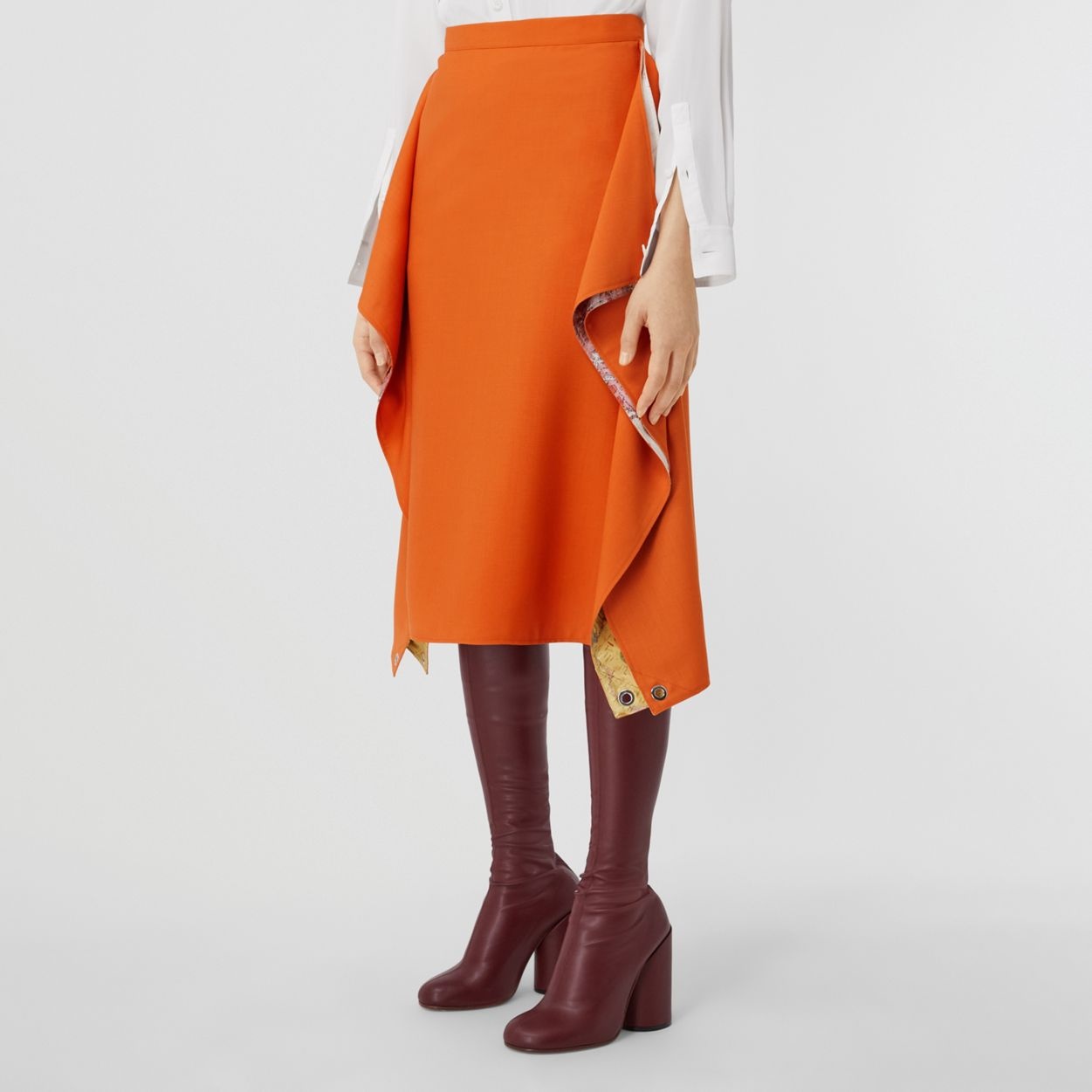 Map Print Panel Detail Mohair Wool Skirt - 5