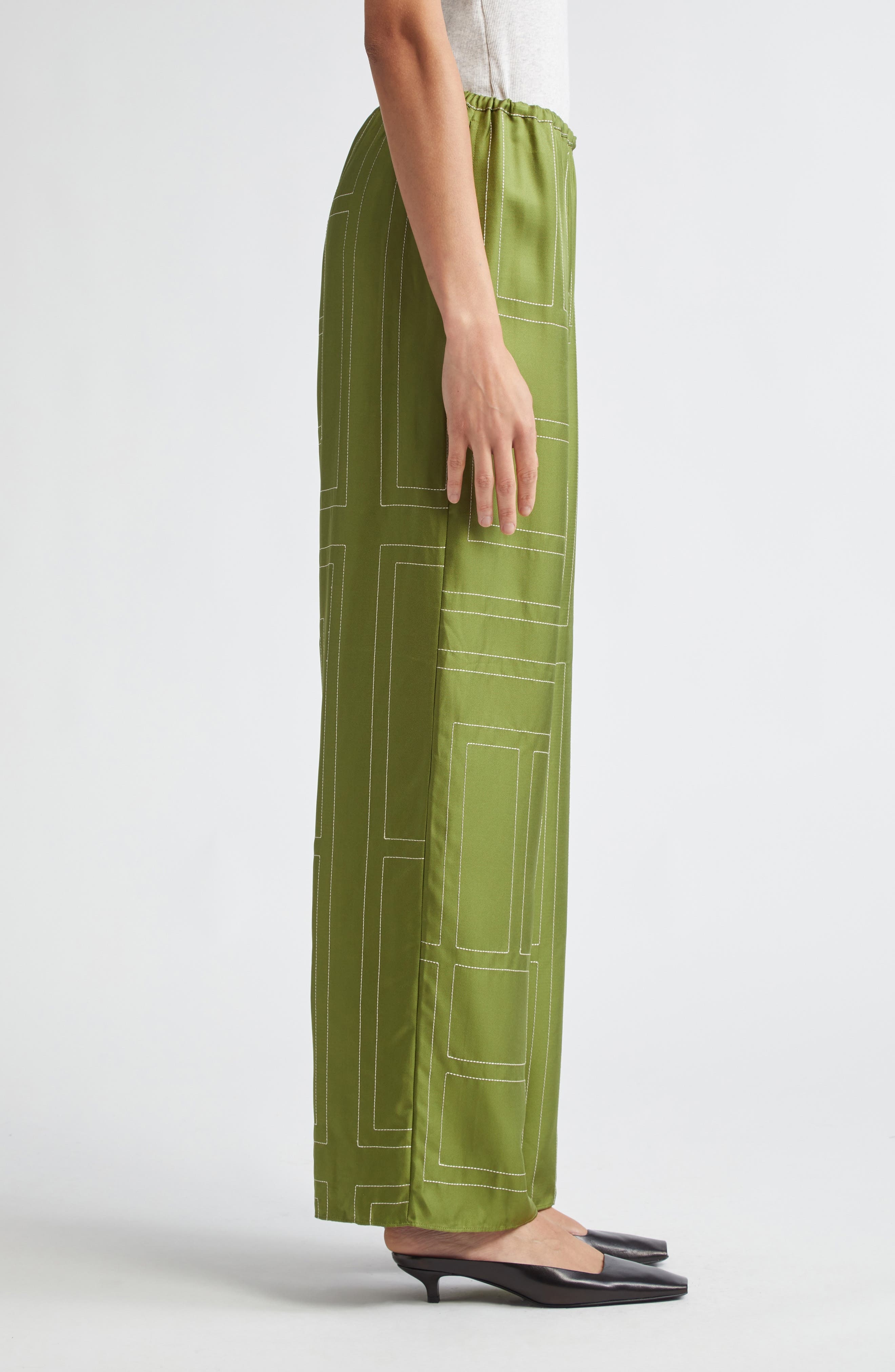 TOTEME Monogram Embroidered Silk Pants in Laurel at Nordstrom - 3